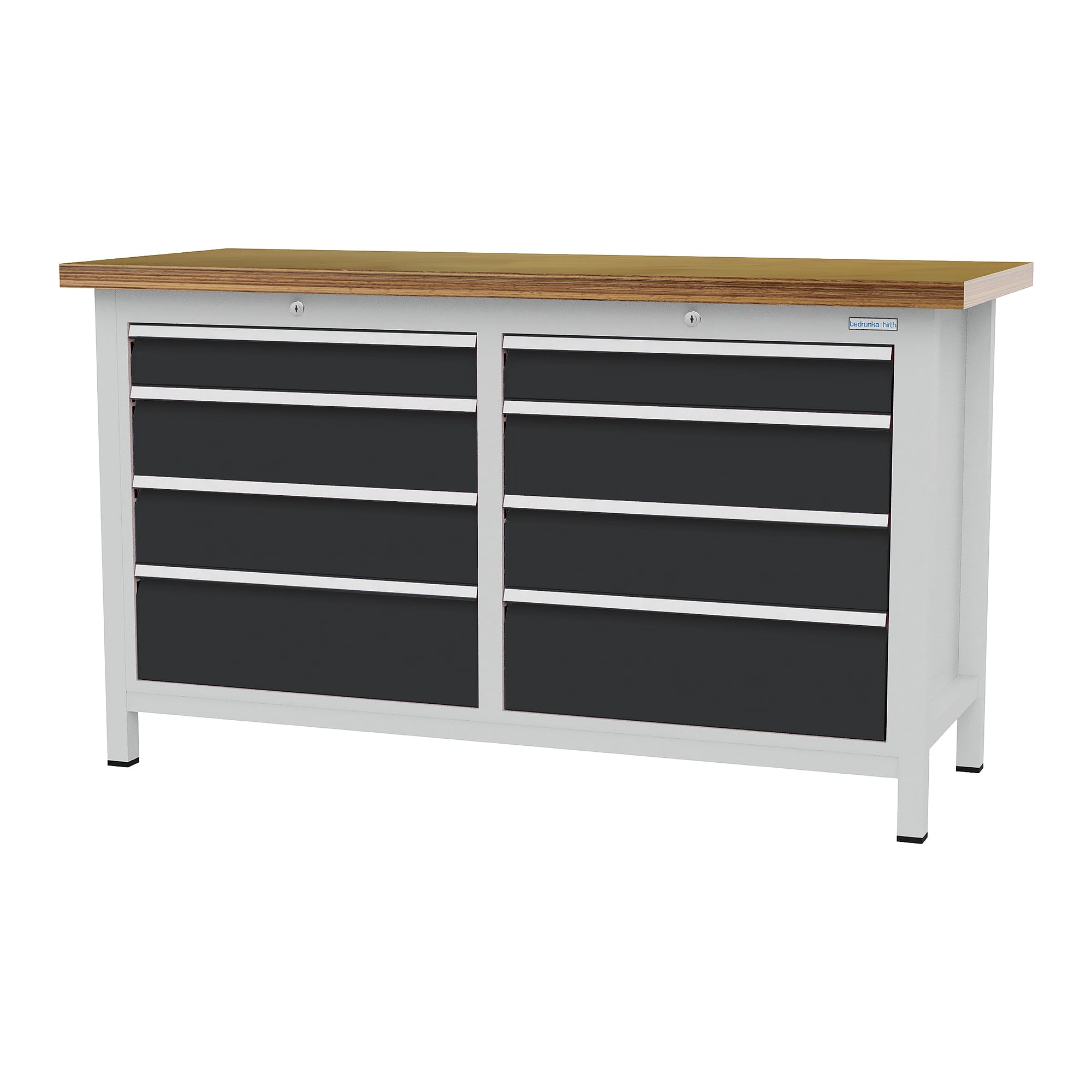 Cabinet workbench 1500 x 600 mm, 8 drawers 75 kg, R 24-16 - Bedrunka+Hirth 03T515H60275A