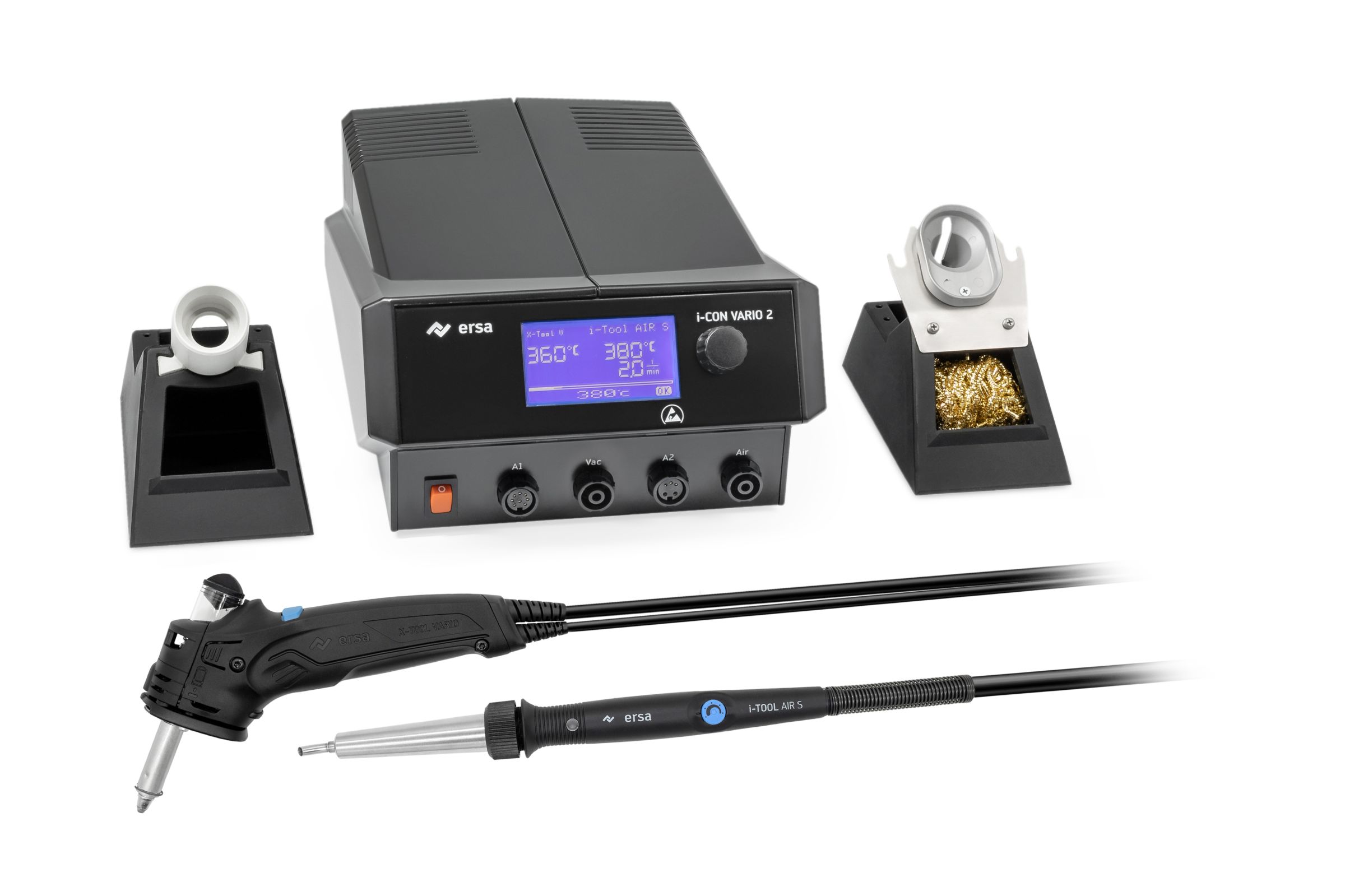 Ersa 0ICV2005AXV. Vario 2 MK2, ESD 2 Kanal Löt-& Heißluftstation mit X-TOOL vario 150W & AIR-TOOL 200W, Auto-Standby