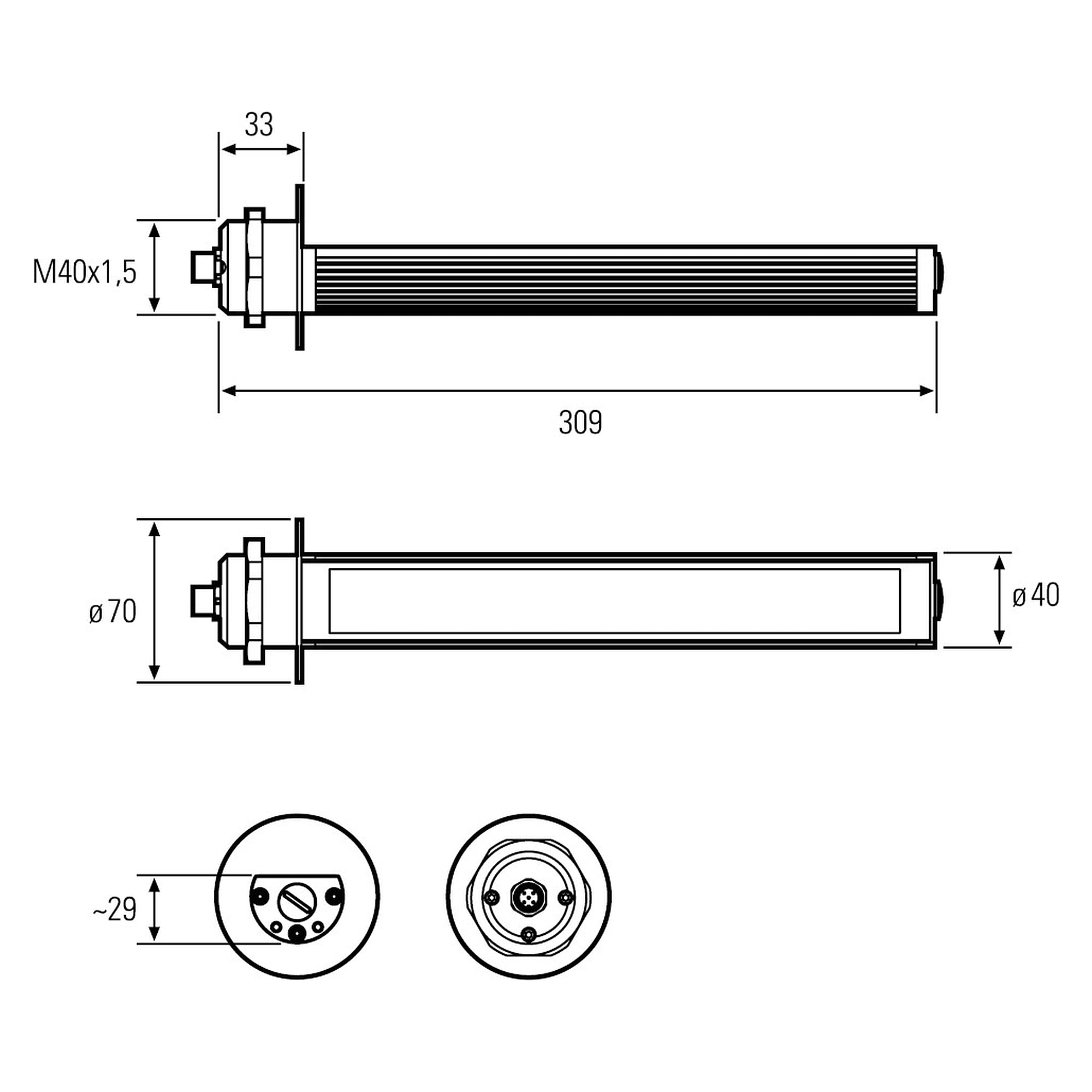 TUBELED_40 II Power M40x1.5 Maschinenleuchte 309 mm, 12,3W, 5700K, IP69K - LED2WORK 118110-03