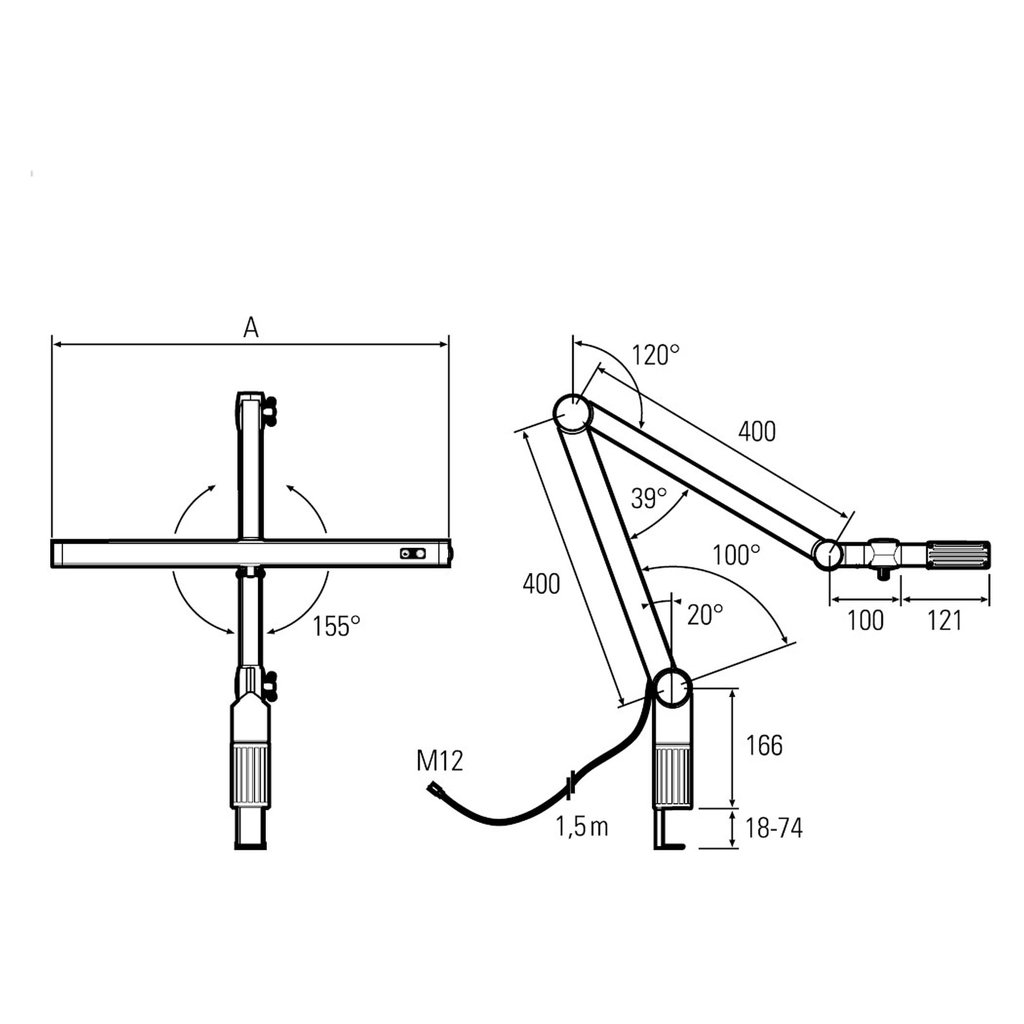 UNILED II TUNABLE WHITE arm 3000-6500K, width 548 mm - LED2WORK 120700-01