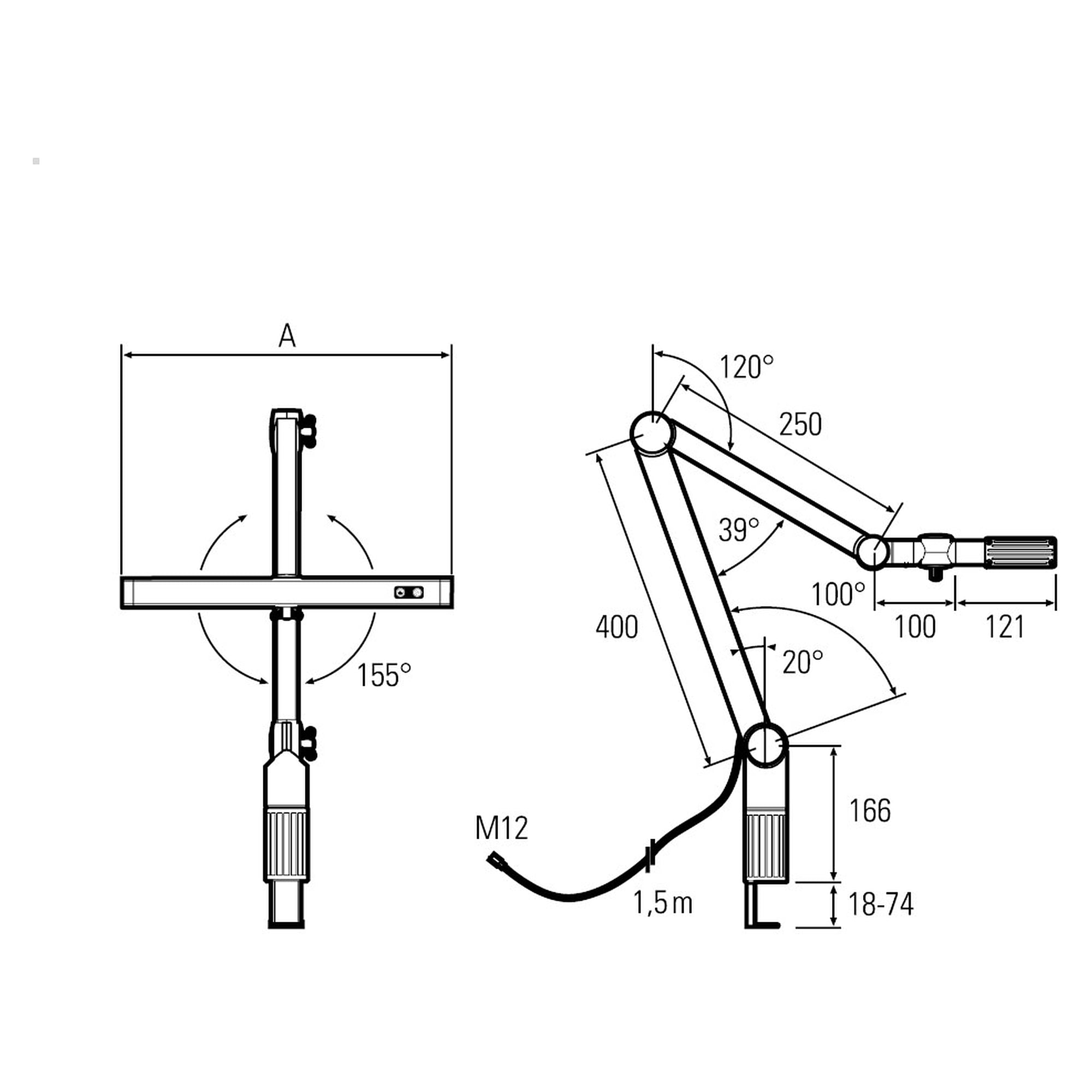 UNILED II TUNABLE WHITE Watchmaker arm dimmable, 3000-6500K, width 380 mm - LED2WORK 120900-02