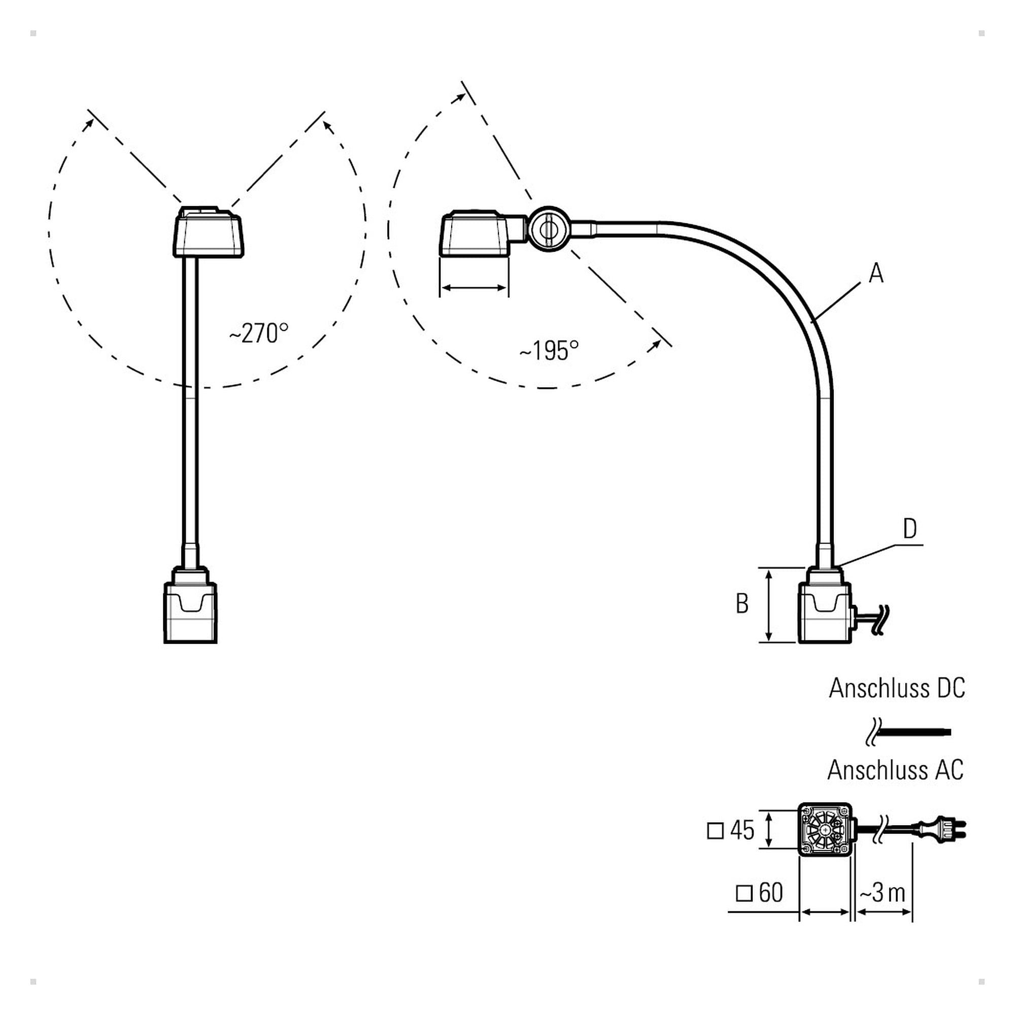 CENALED SPOT Flexarm-Arbeitsplatzleuchte 500mm 9W 30° AC, IP65 - LED2WORK 121012-11