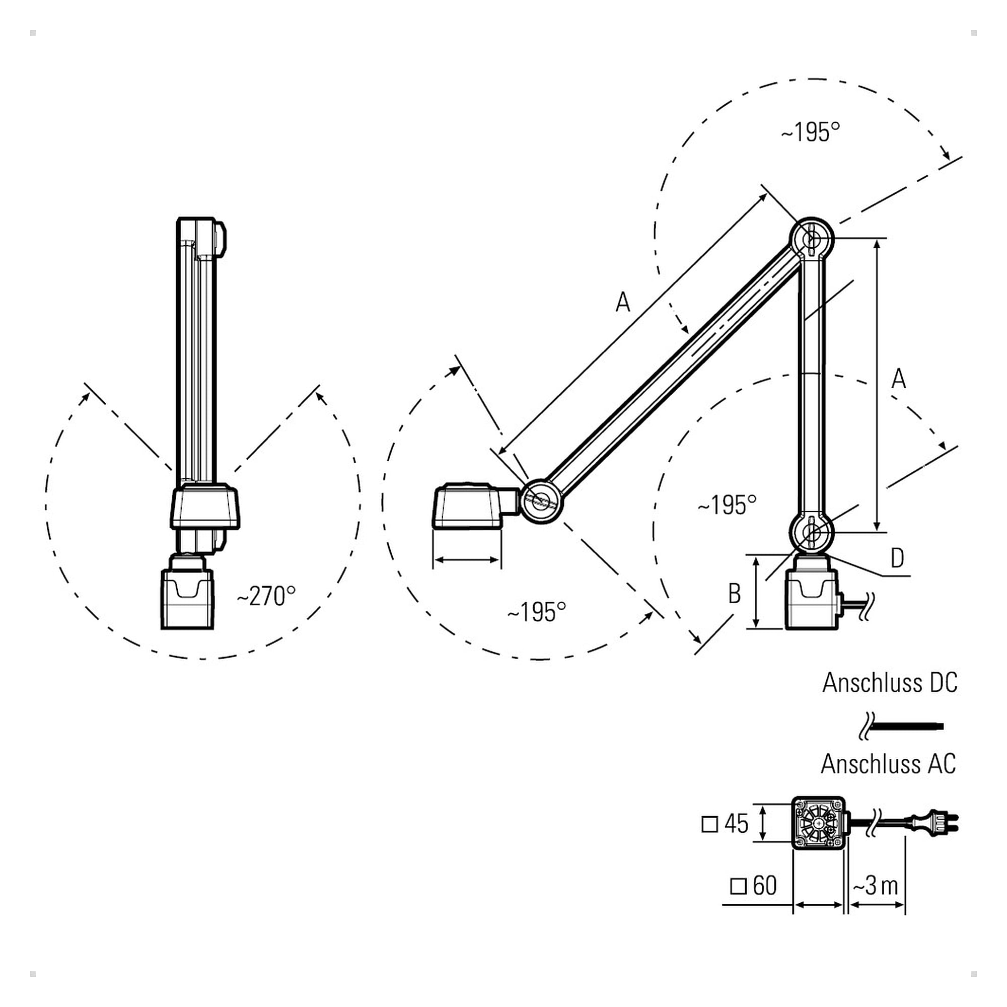 CENALED SPOT Gelenkarmleuchte 350+450mm 9W 30° AC, IP65 - LED2WORK 121012-12