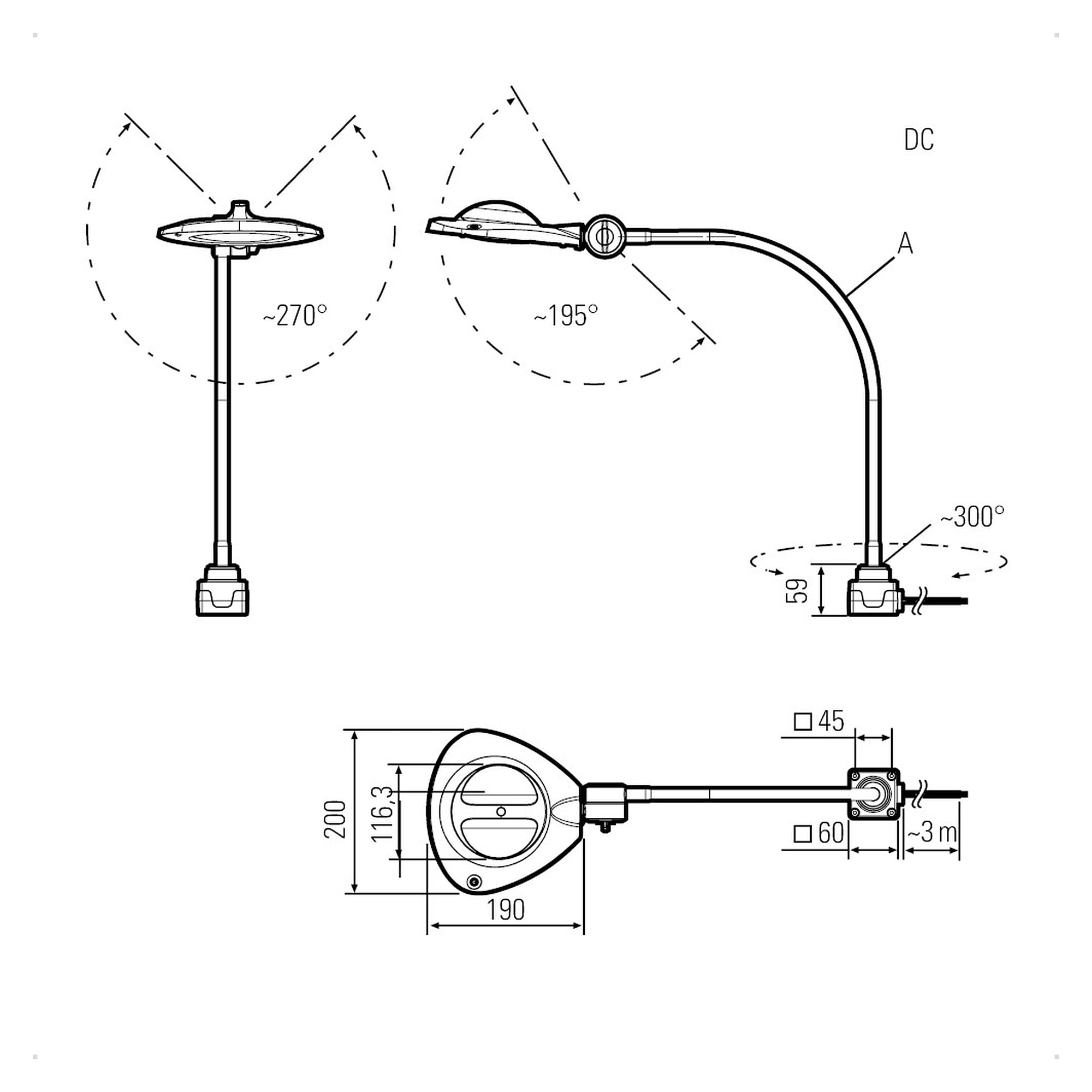 CENALED LENS magnifier lamp flexible-arm 500mm 8.4W Ø116mm glass lens, IP54 - LED2WORK 121110-01