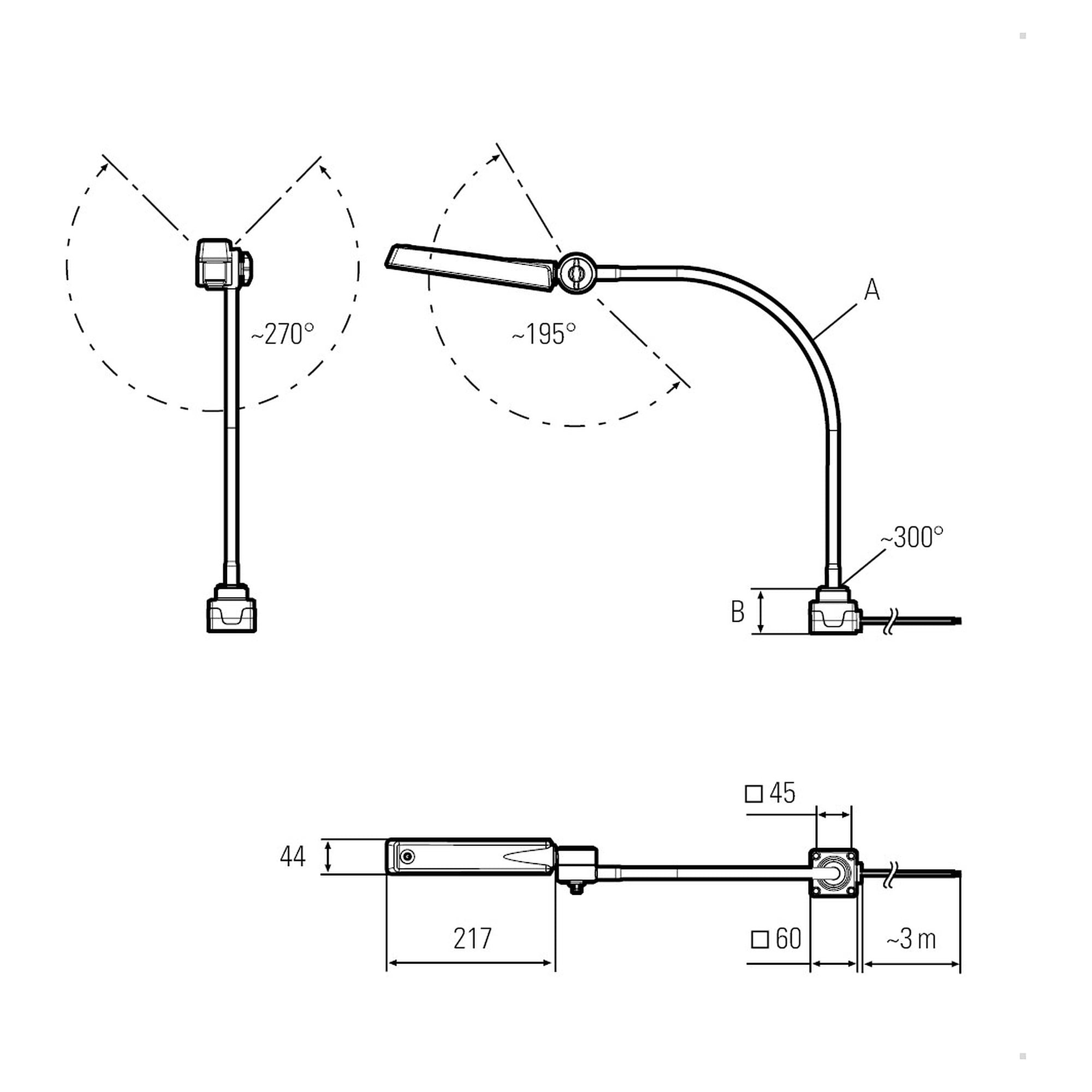 Luminaire de poste CENALED FLOOD bras flexible 500mm 8,4W 118°, IP67 - LED2WORK 121210-01