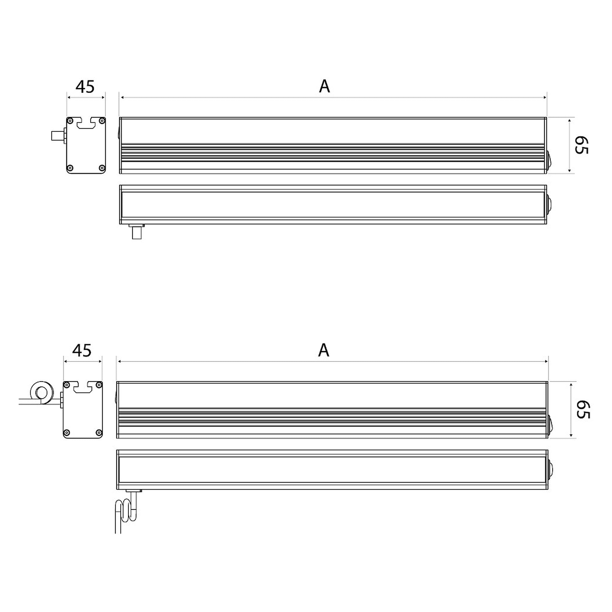 PROFILED DC LED-Profilleuchte 500 mm, 11 W, 100°, 5700K, M12 A-kodiert, 24V DC - LED2WORK 150314-01