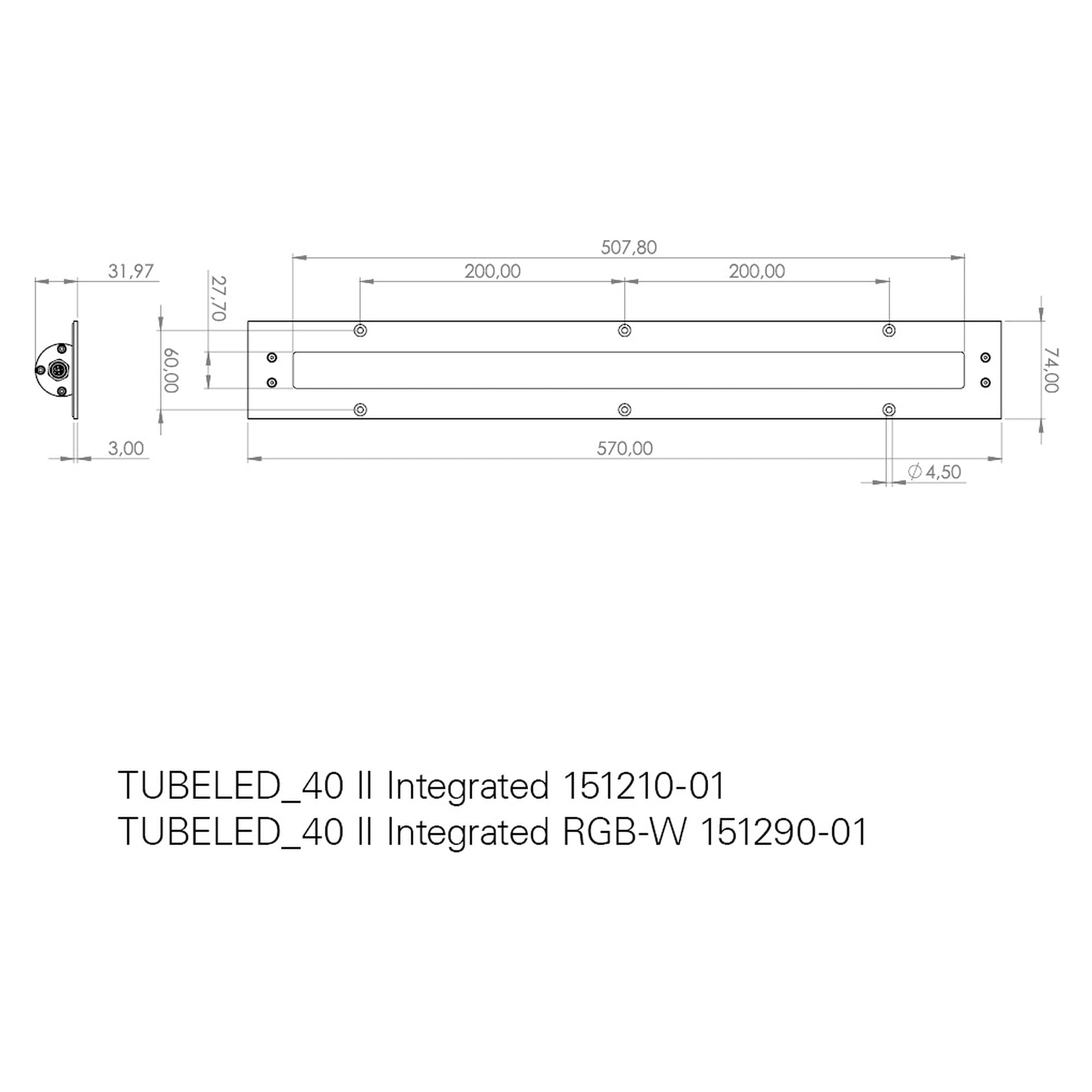 TUBELED_40 II Integrated éclairage de machine encastré 570 mm, 4258 lm, IP69K - LED2WORK 151210-01