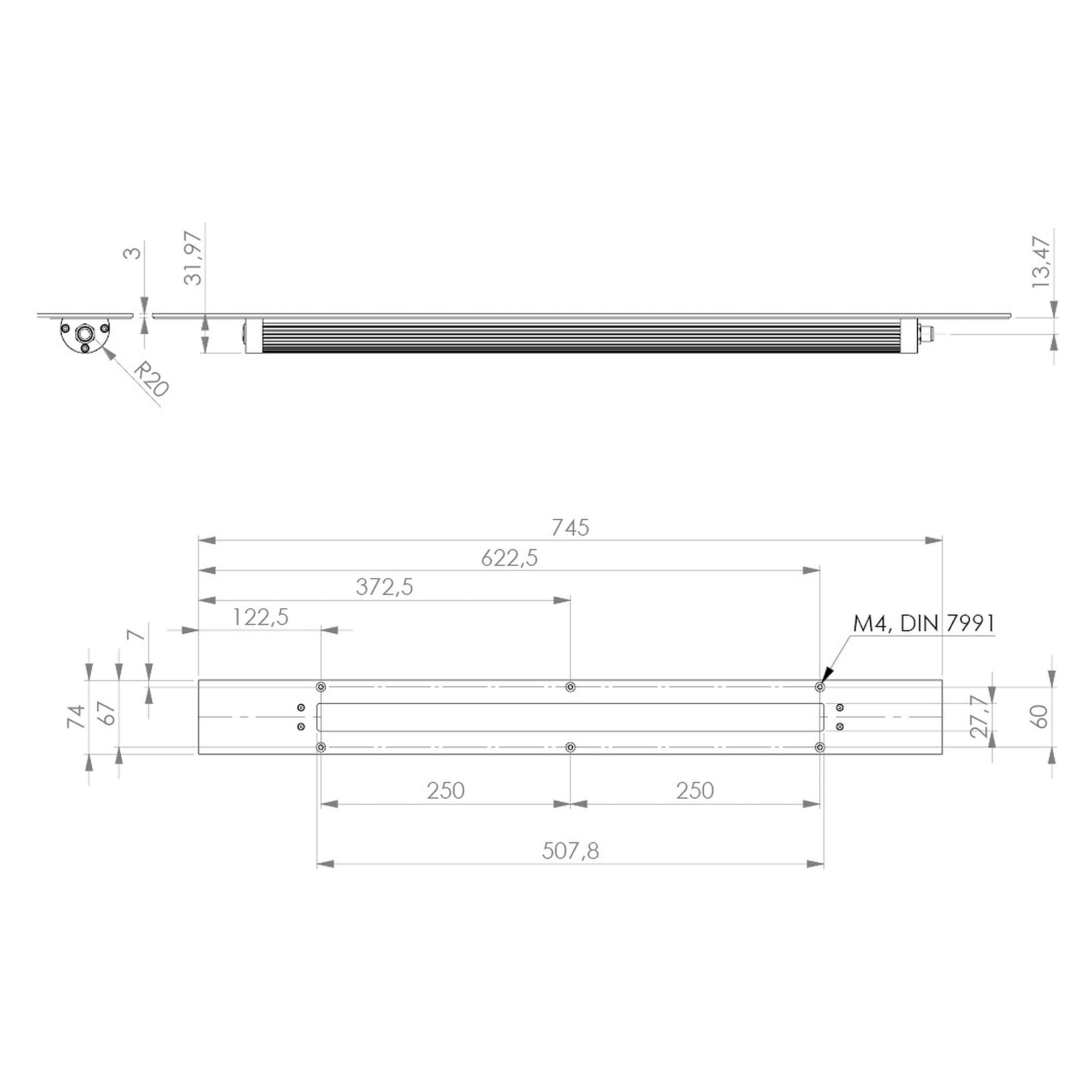 TUBELED_40 II Integrated éclairage de machine encastré 745 mm, 4258 lm, IP69K - LED2WORK 151310-01