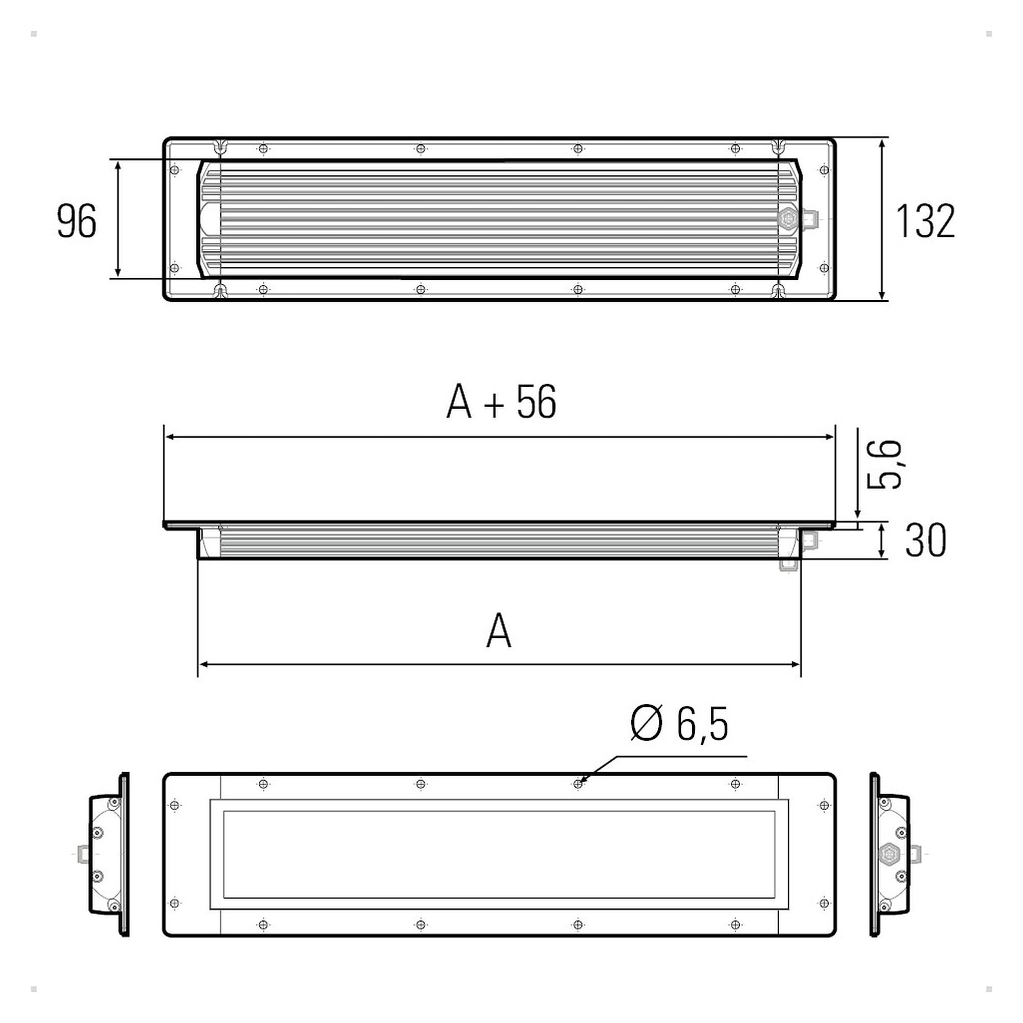 FIELDLED EVO recessed 280x96 mm machine light 19W, 100°, M12 front, IP67/IP69K - LED2WORK 153010-11