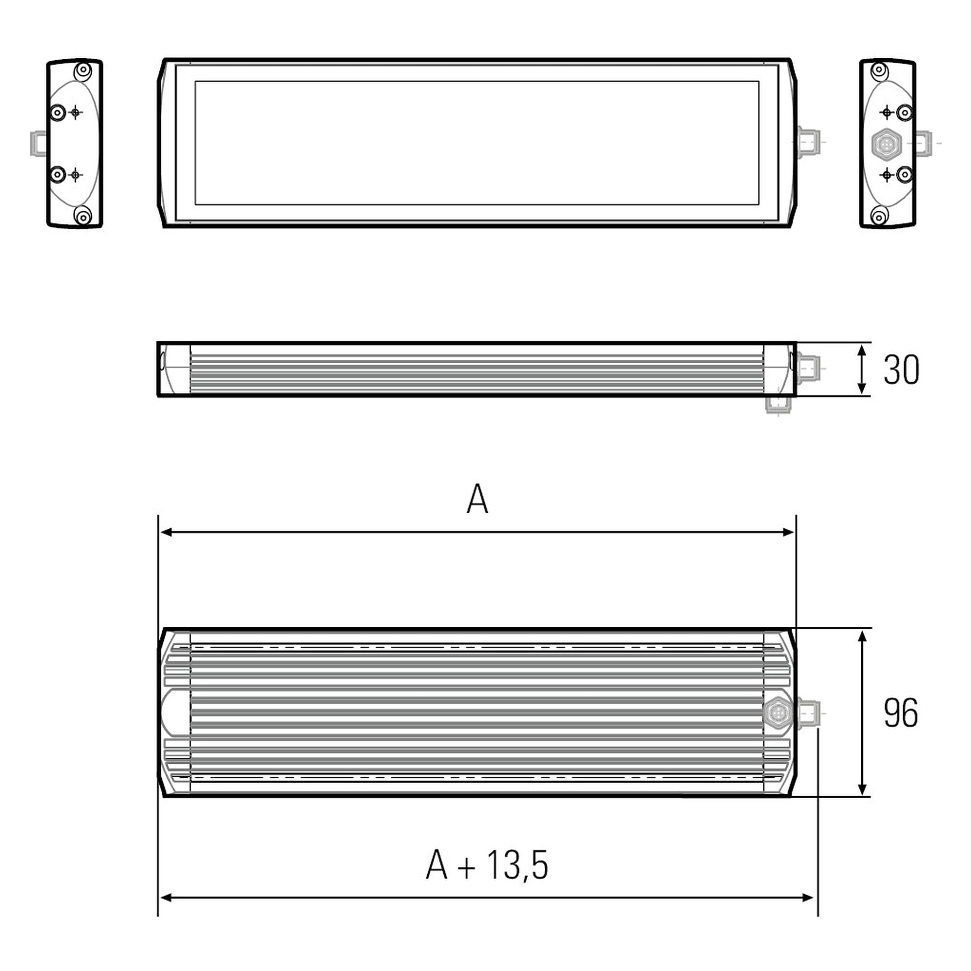 FIELDLED EVO luminaire de machine en saillie 790x96 mm 58W IP69K frontal - LED2WORK 153210-01