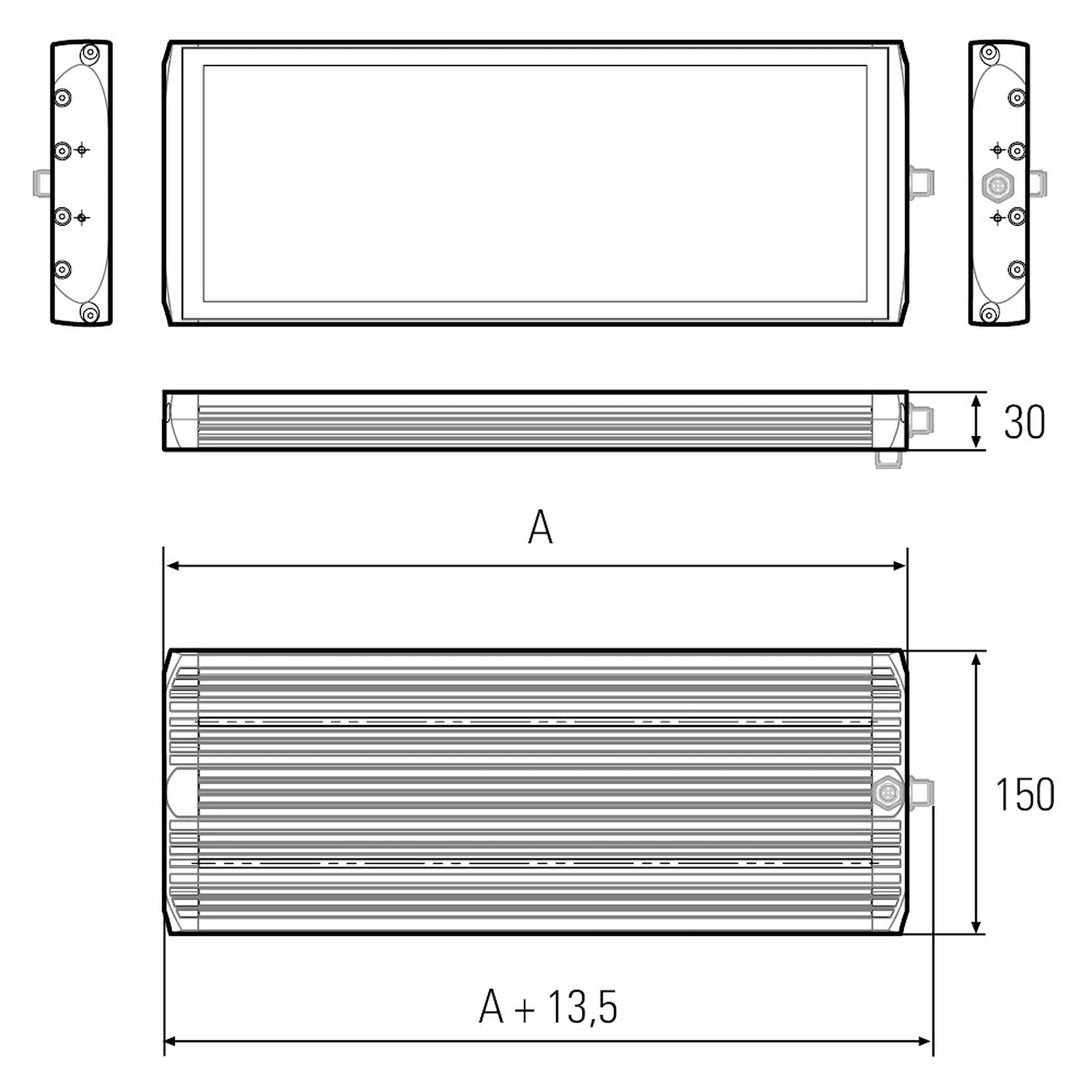 FIELDLED EVO surface-mount machine light 370x150 mm 43W IP69K front-side - LED2WORK 153410-01