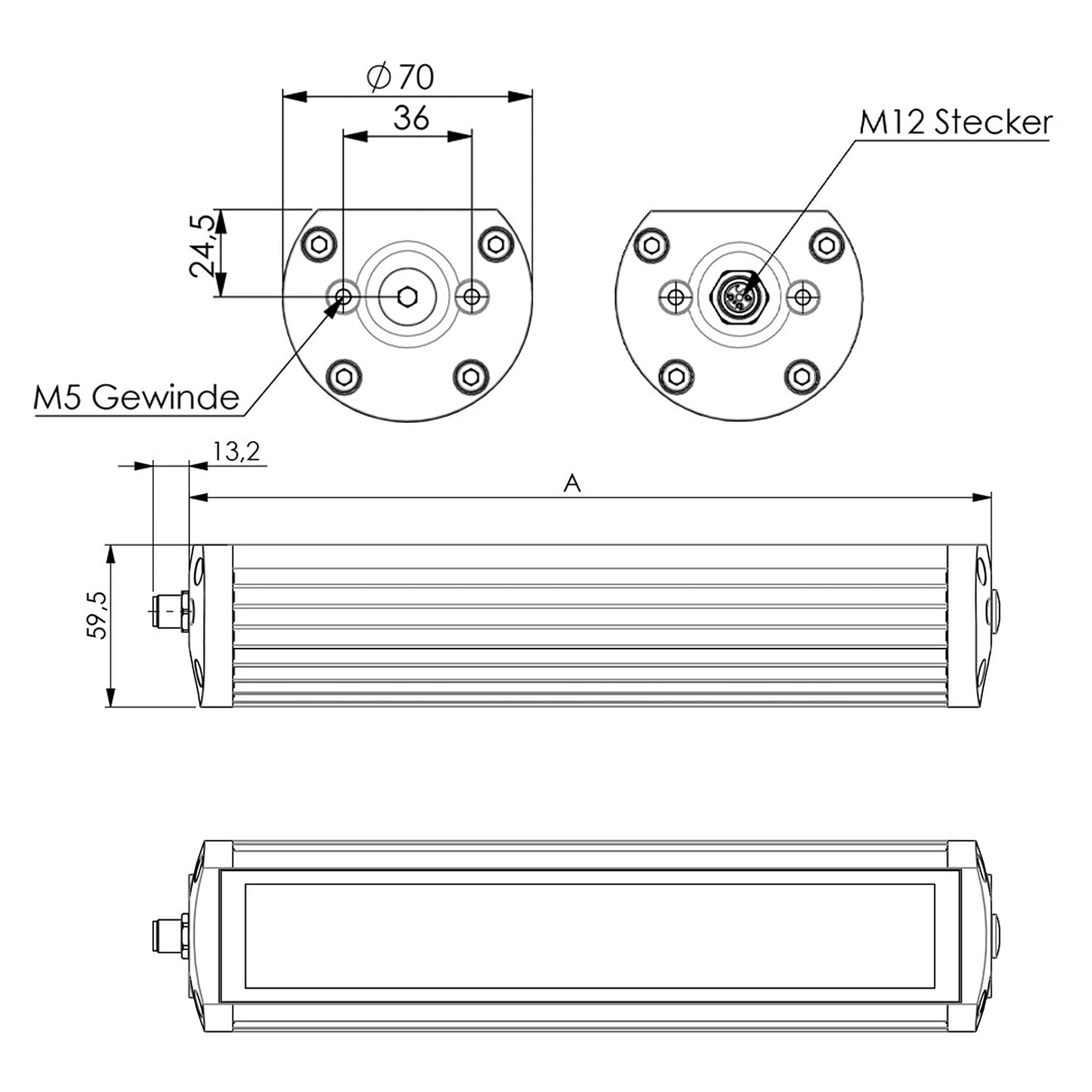 TUBELED_70 EVO éclairage de machine LED 1100 mm, 54W, 120-277V AC, IP67/IP69K - LED2WORK 156410-11