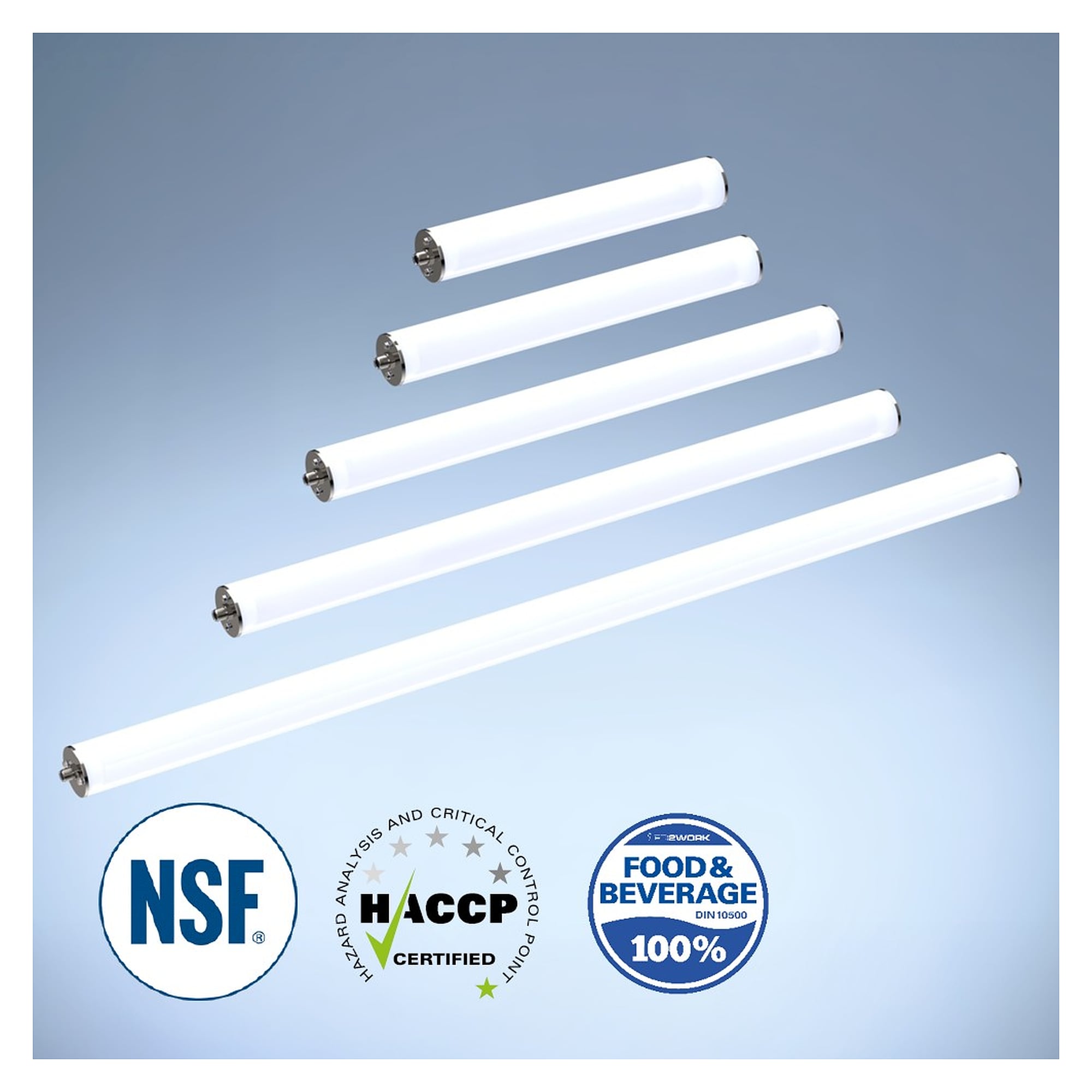 Tube LED INROLED 50 CleanPro POWER 305 mm, 12,3 W, IP69K, 24 V DC - LED2WORK 158010-01