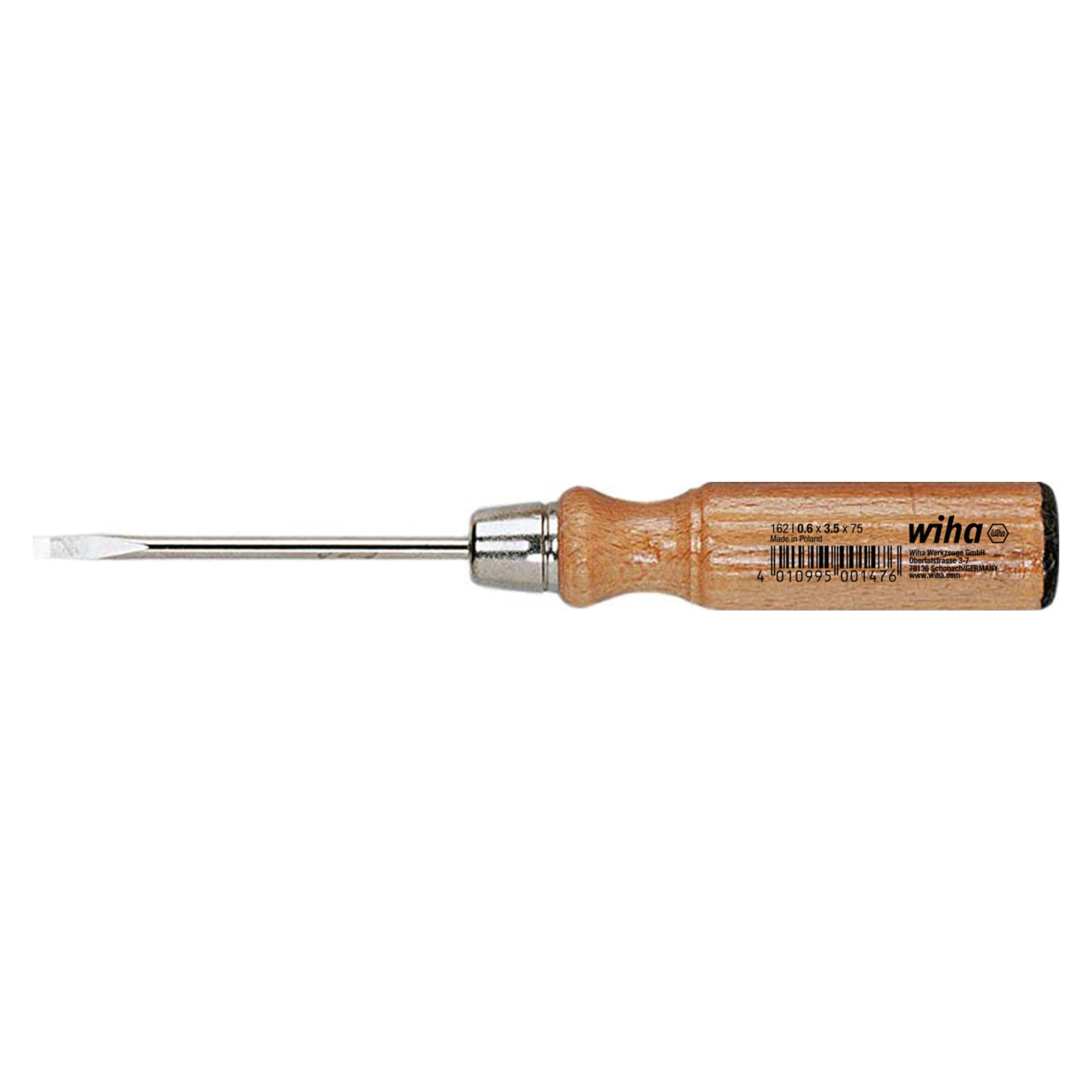 Wood Screwdriver Slotted 162, 3.5 x 75 mm with Beech Handle - Wiha 00147