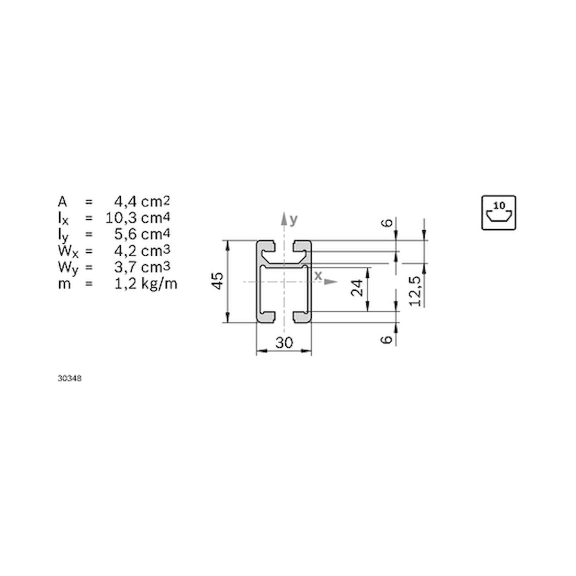 Profile Rail 30x45C, Anodized Aluminium, Cut-to-Size 50-6070 mm - Bosch Rexroth 3842992946