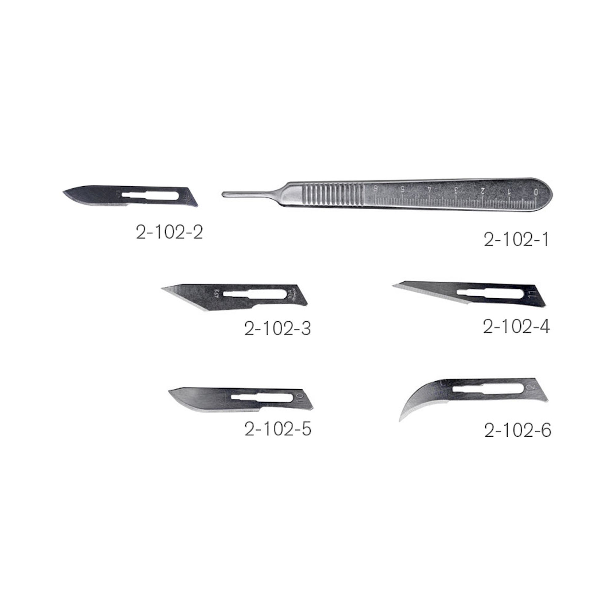 Bernstein 2-102. Skalpellgriff mit 5 Klingen