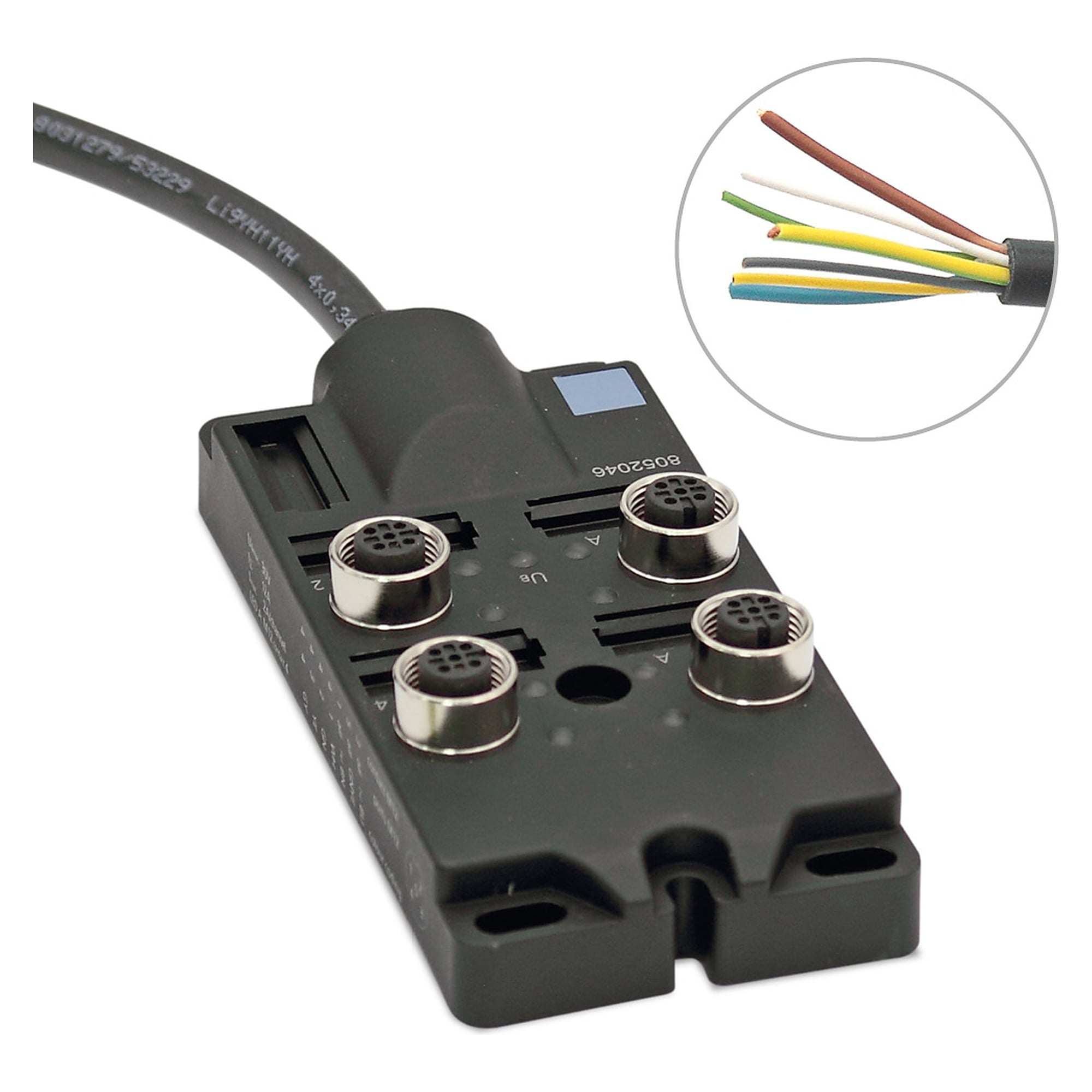 Boîtier capteur/actionneur M12 4 ports, câble fixe PUR 10 m, codé A, 24V DC - LED2WORK 200300-01