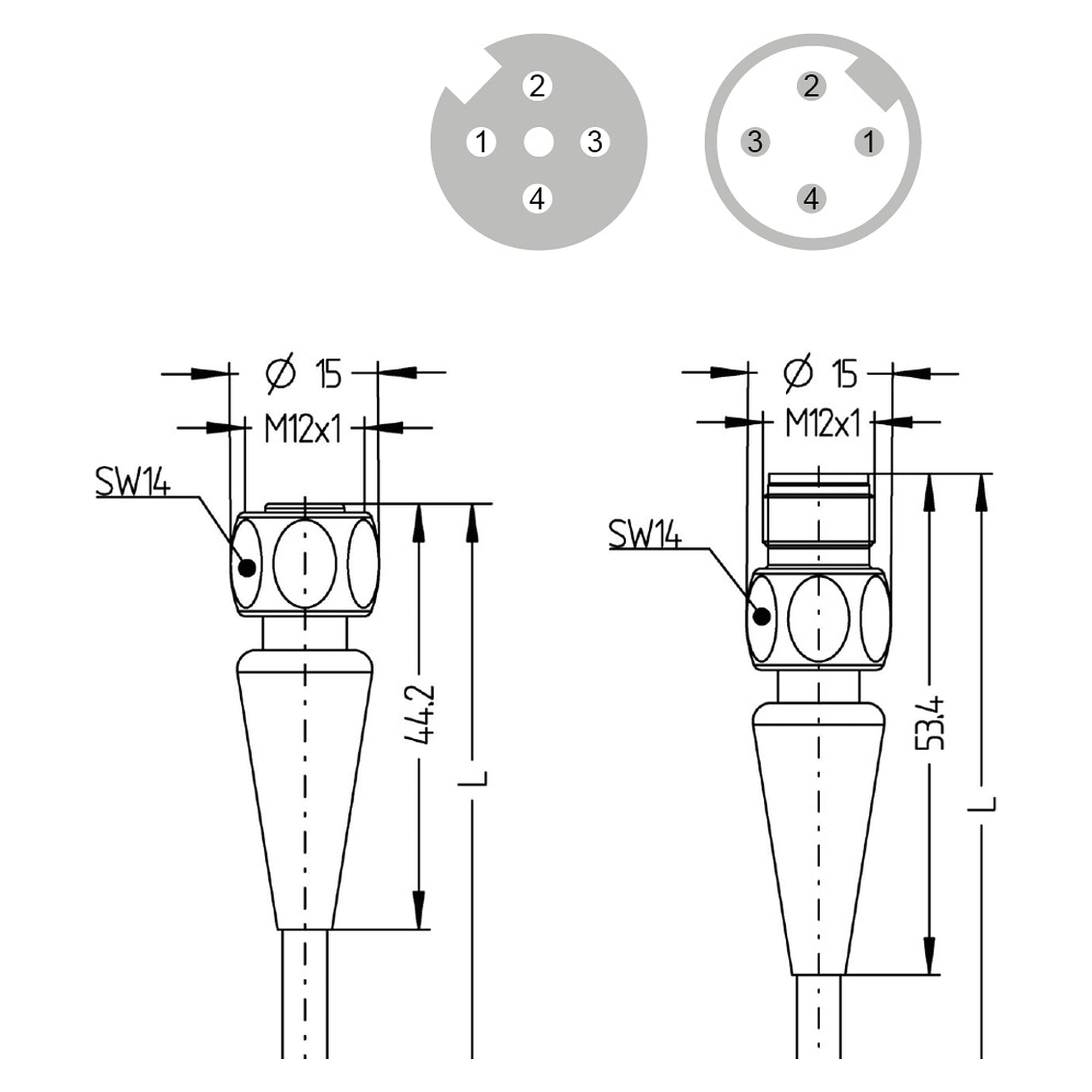 F+B Sensorkabel TPE 5 m, M12-Buchse auf M12-Stecker, 4-polig, FDA - LED2WORK 201100-01