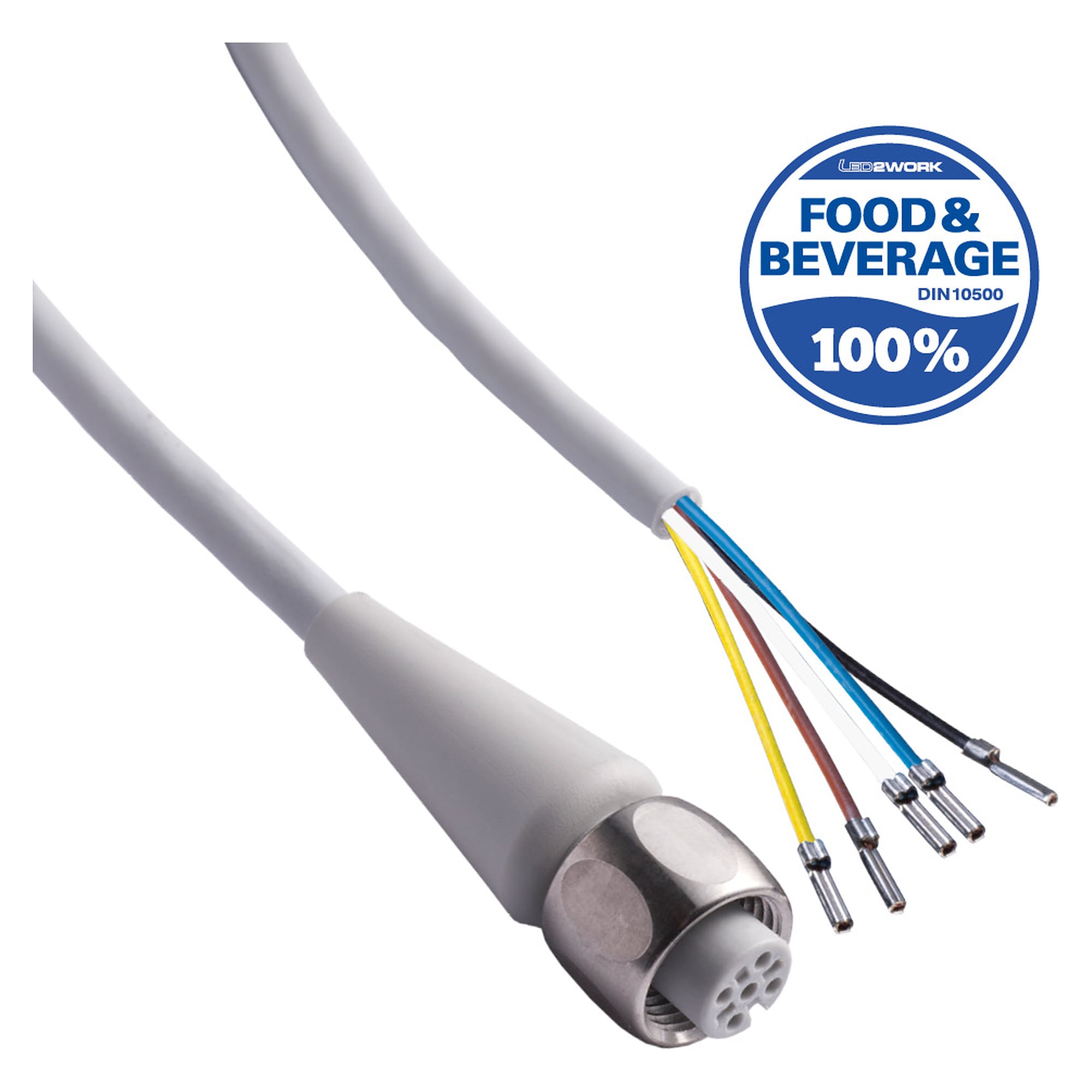 Câble capteur F+B TPE 5 m, embase M12 vers 5 fils ouverts, FDA - LED2WORK 201100-10