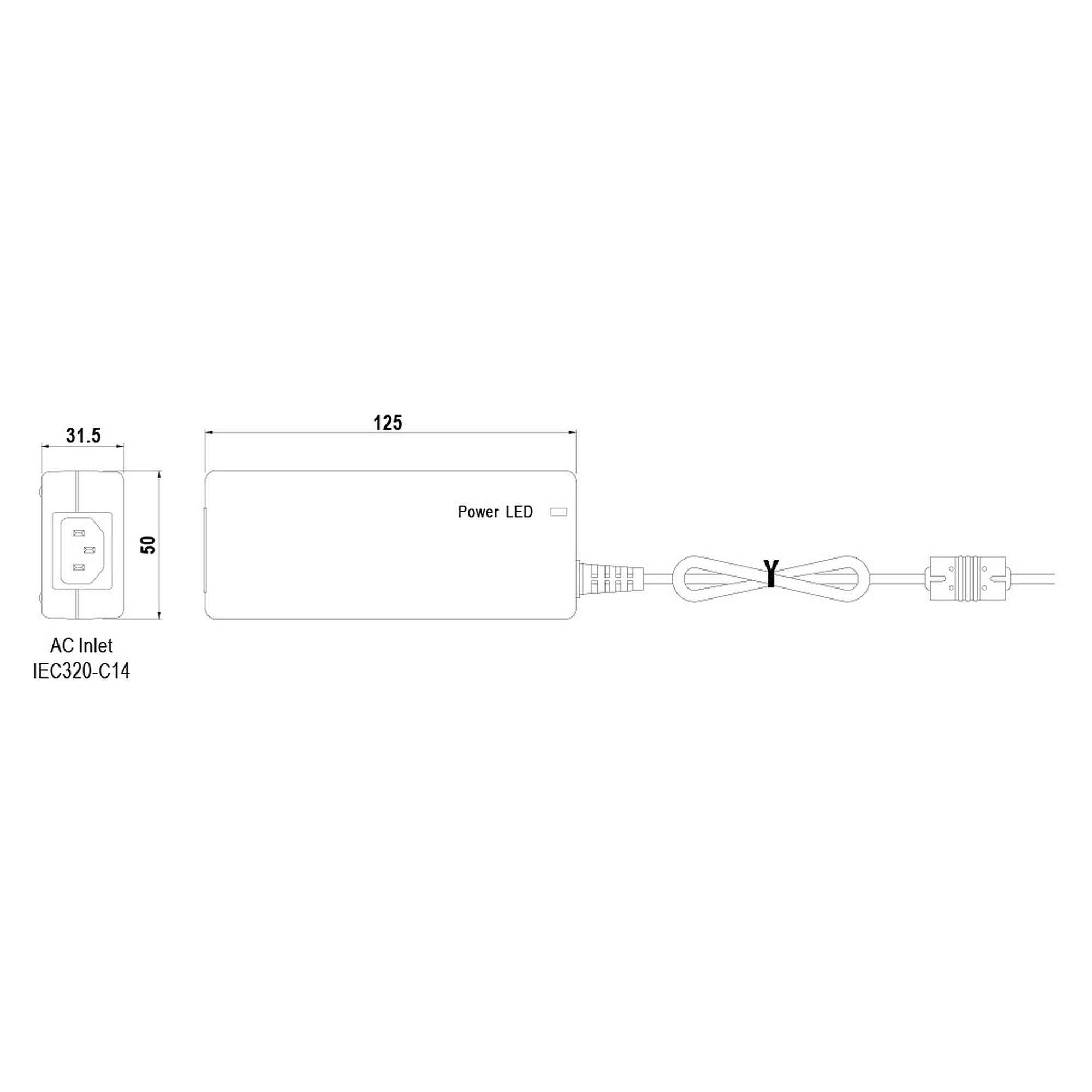 Table power supply 24V DC, 60 W, M12 A-coded, 1.8 m cable - LED2WORK 210100-02