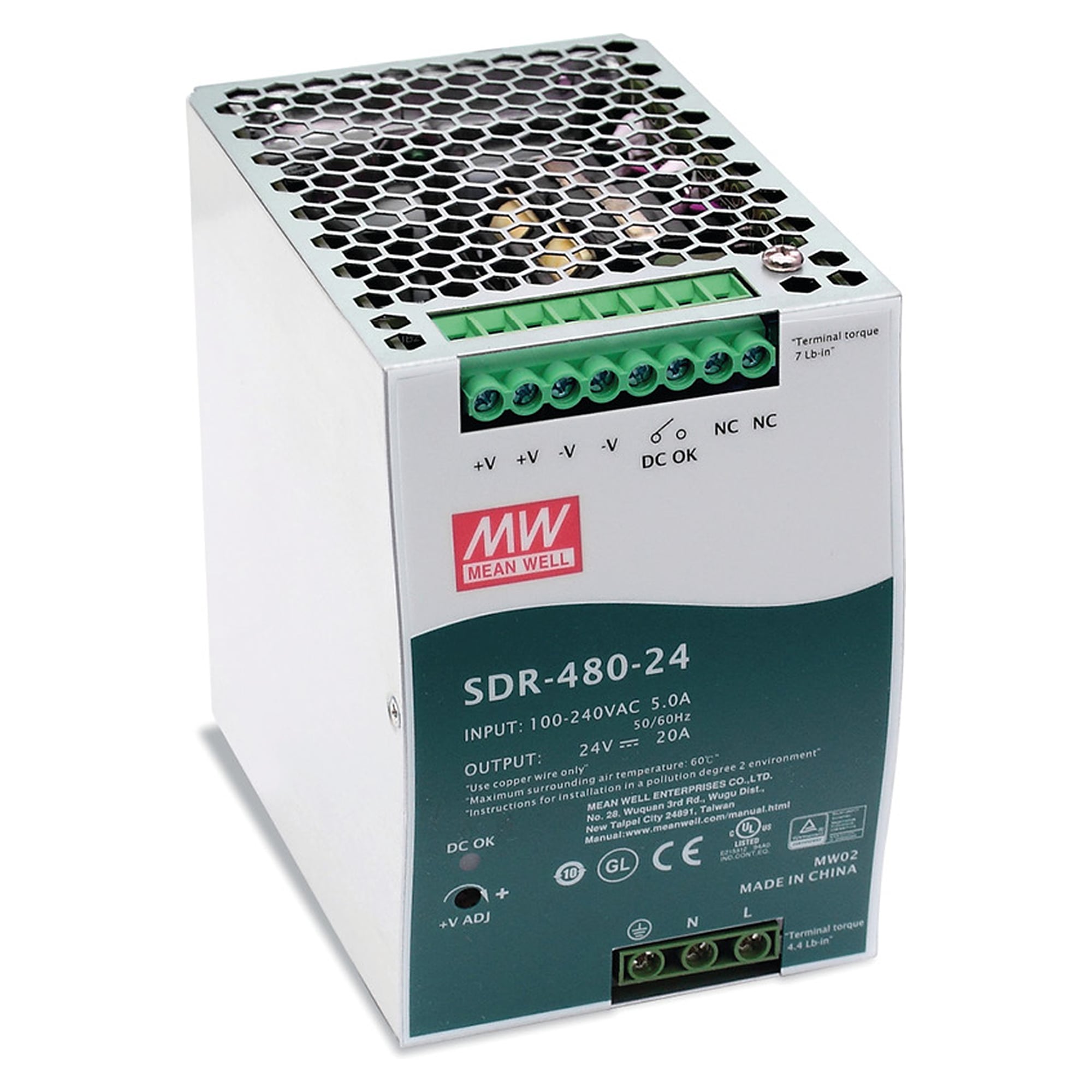 DIN rail power supply 480W 24V DC for LED2WORK lights - LED2WORK 210100-04