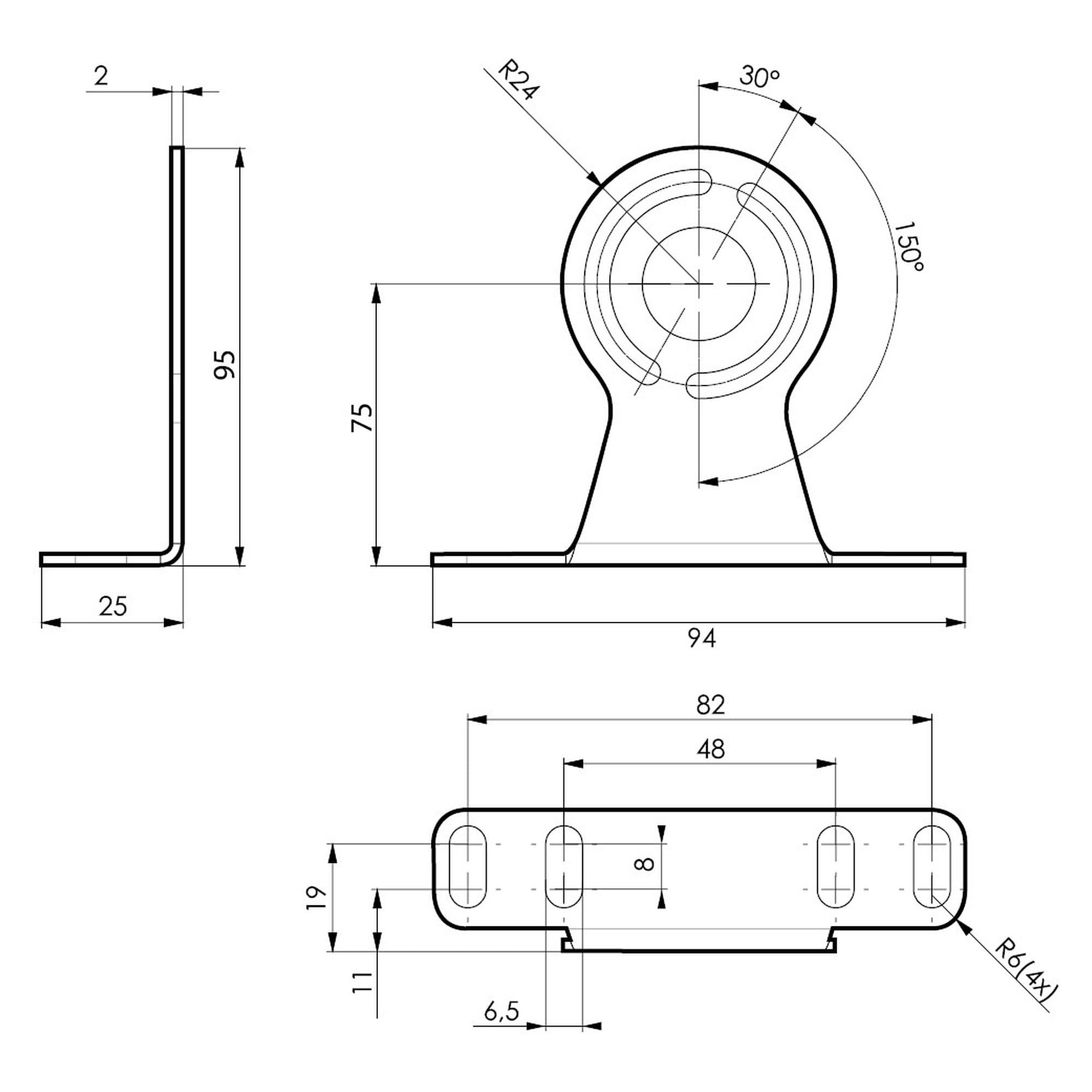 FIELDLED EVO support pivotant 150° pour largeur 150mm, inox V2A, 1 paire - LED2WORK 210200-22