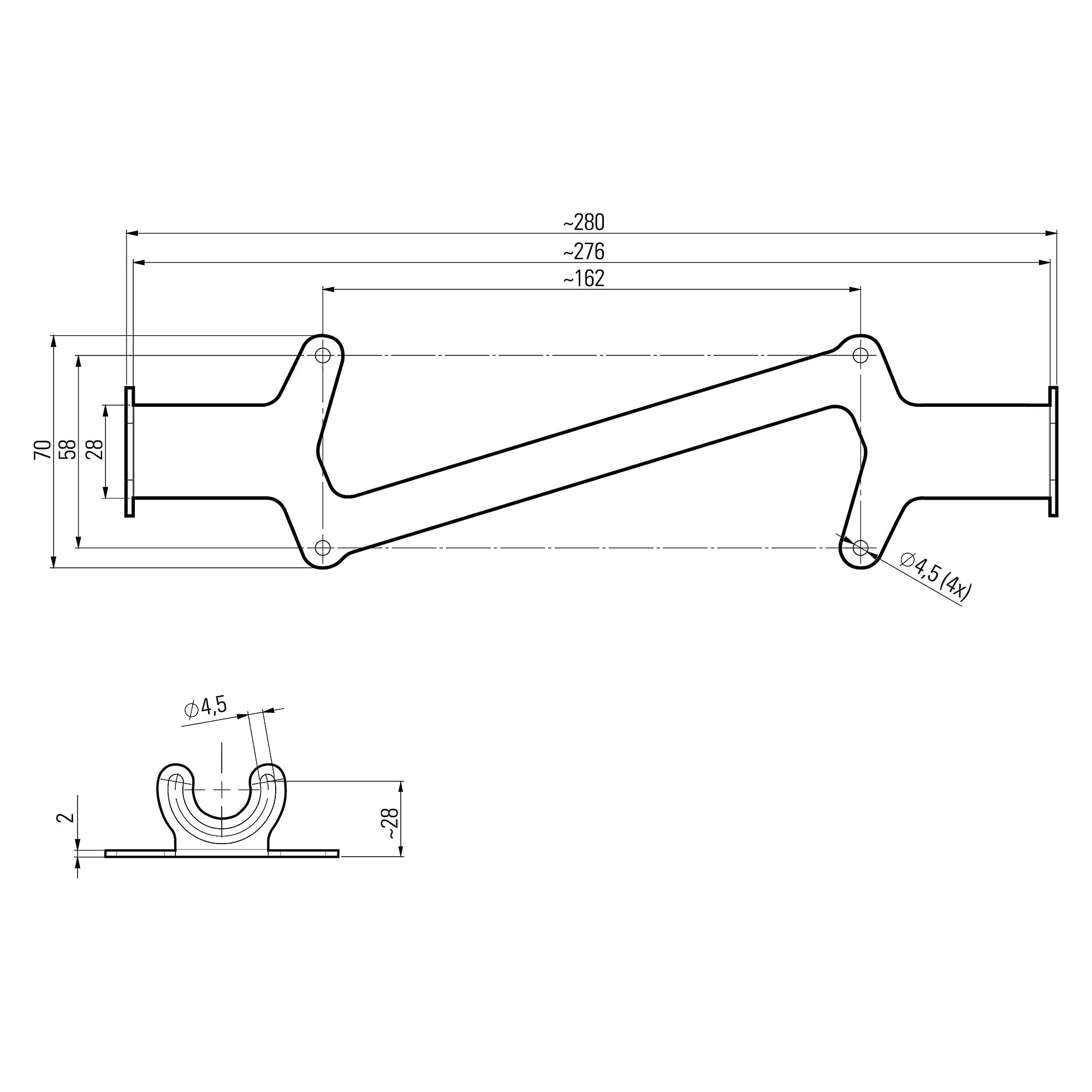 TUBELED_40 II support de montage pour 280 mm, acier inoxydable V2A, pivotant 60° - LED2WORK 210200-28