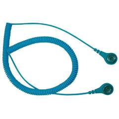 Standard ESD Spiralkabel, blau, 2,40 m,  Druckknopf 10 mm / 10 mm, 1 MOhm