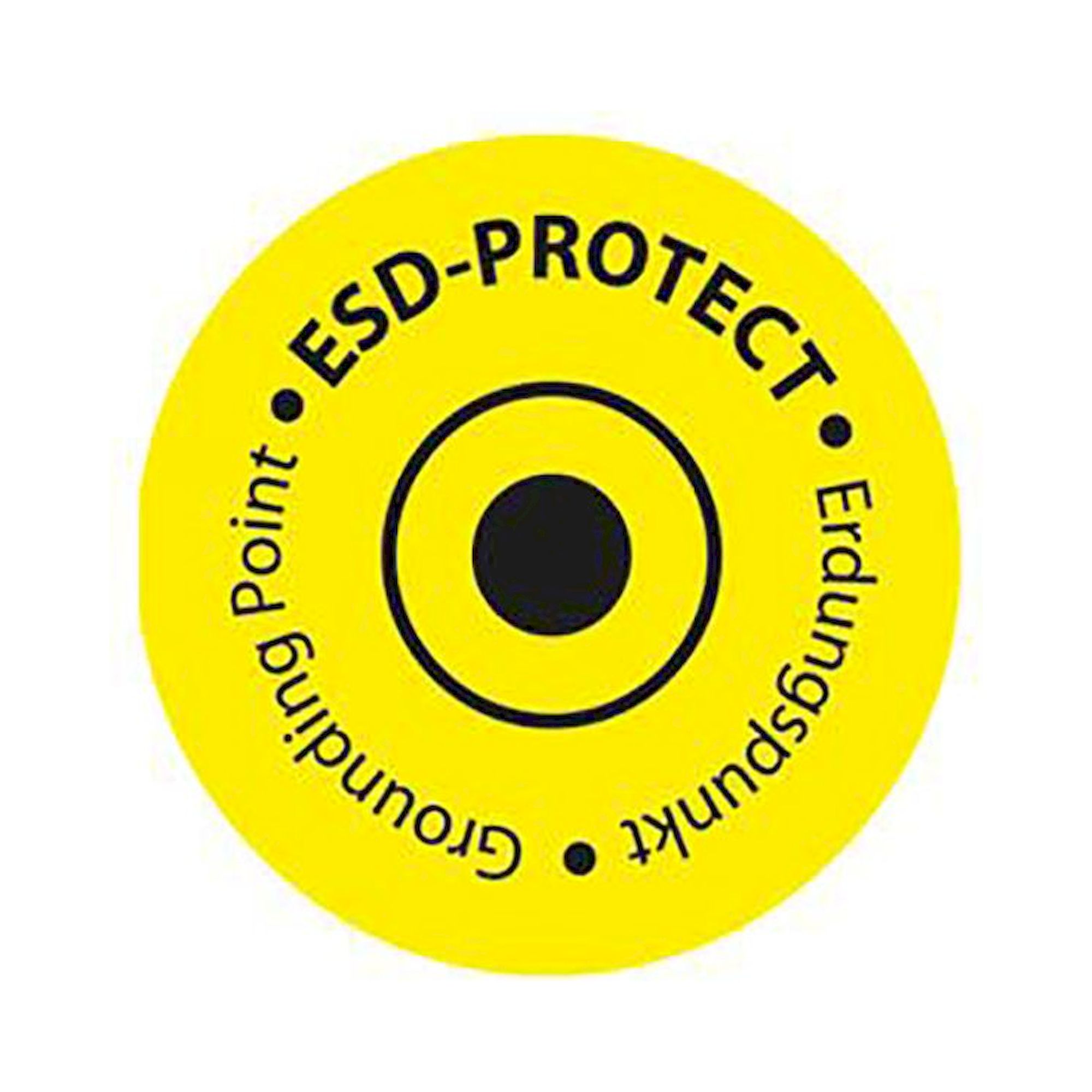 Aufkleber "Erdungspunkt/Grounding Point", PVC-Folie mit UV-Lack, selbstklebend, abriebfest, 40 mm Durchmesser