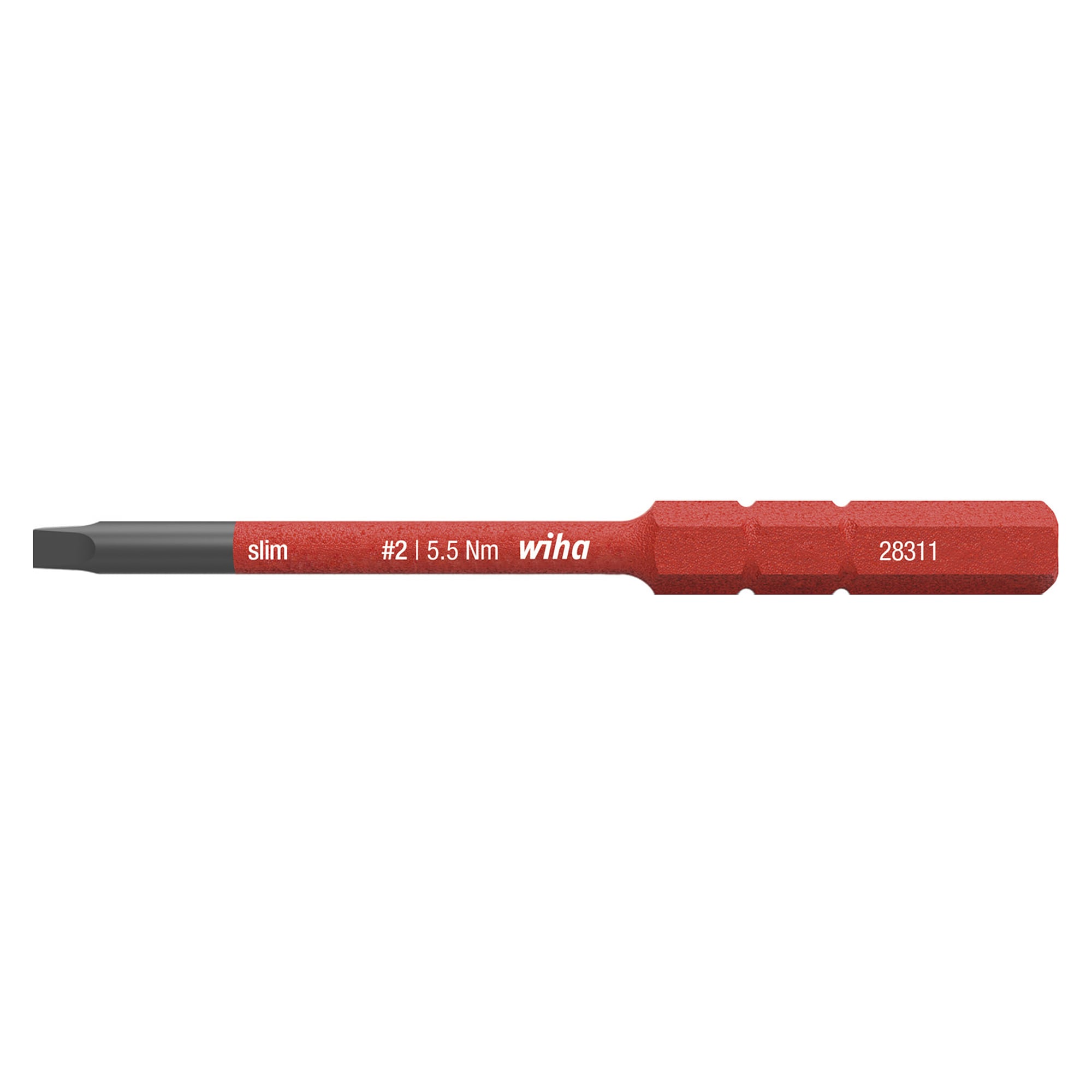 Embout slim electric Quatre pans mâle #2 x 75 mm, certifié VDE - Wiha 35511