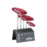 Wiha L-key with T-handle set Hexagon MagicRing brilliant nickel-plated in work bench Stand7-pcs. (22096)