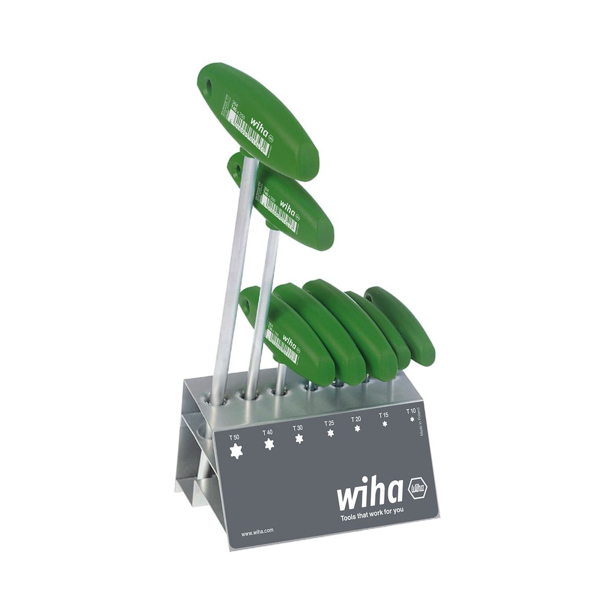 Wiha Stiftschlüssel mit Quergriff Set Torx 8-tlg. mattverchromt inkl. Werkbankständer (01348)