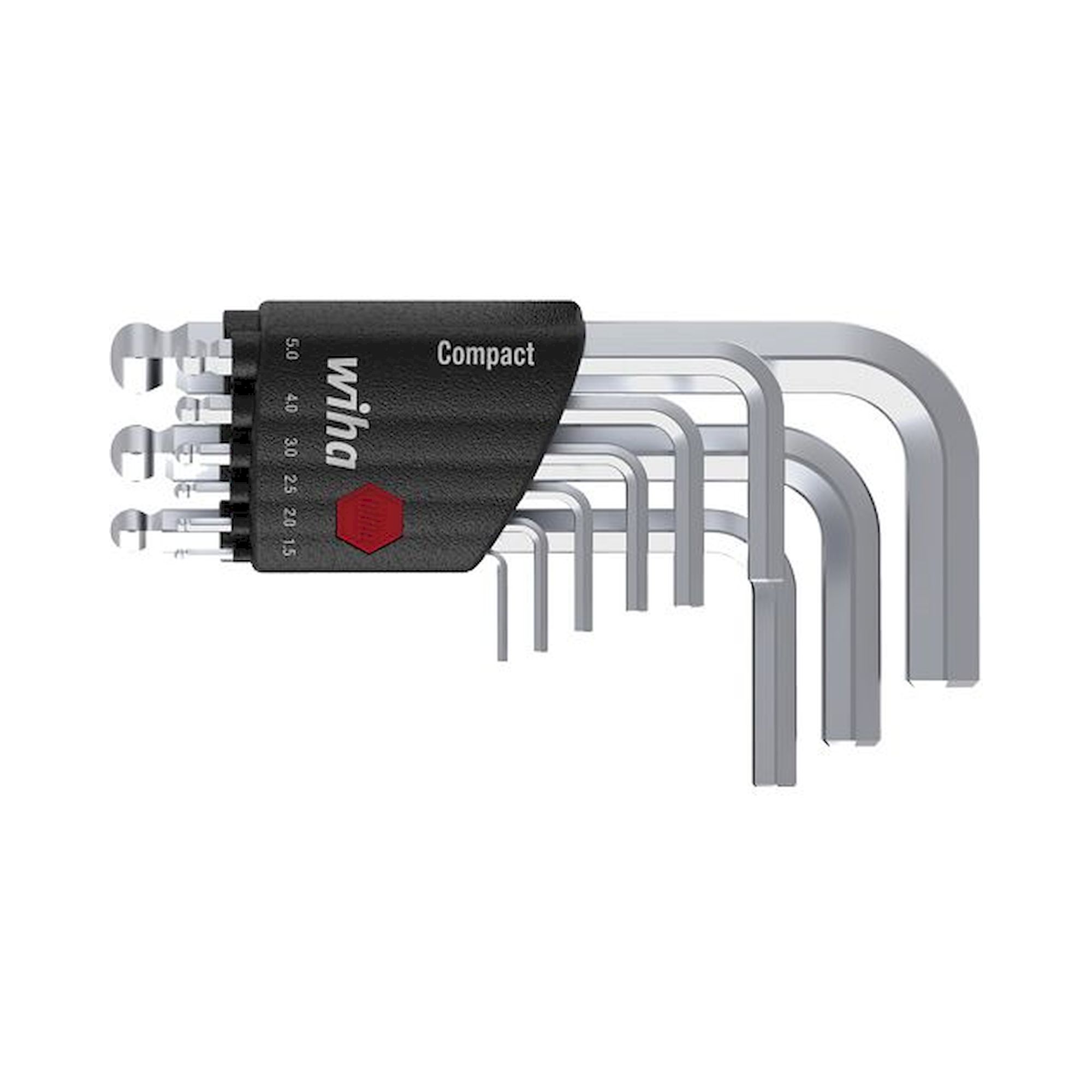 Wiha Stiftschlüssel Set im Compact Halter Sechskant-Kugelkopf 10-tlg. kurz, mattverchromt (40410)