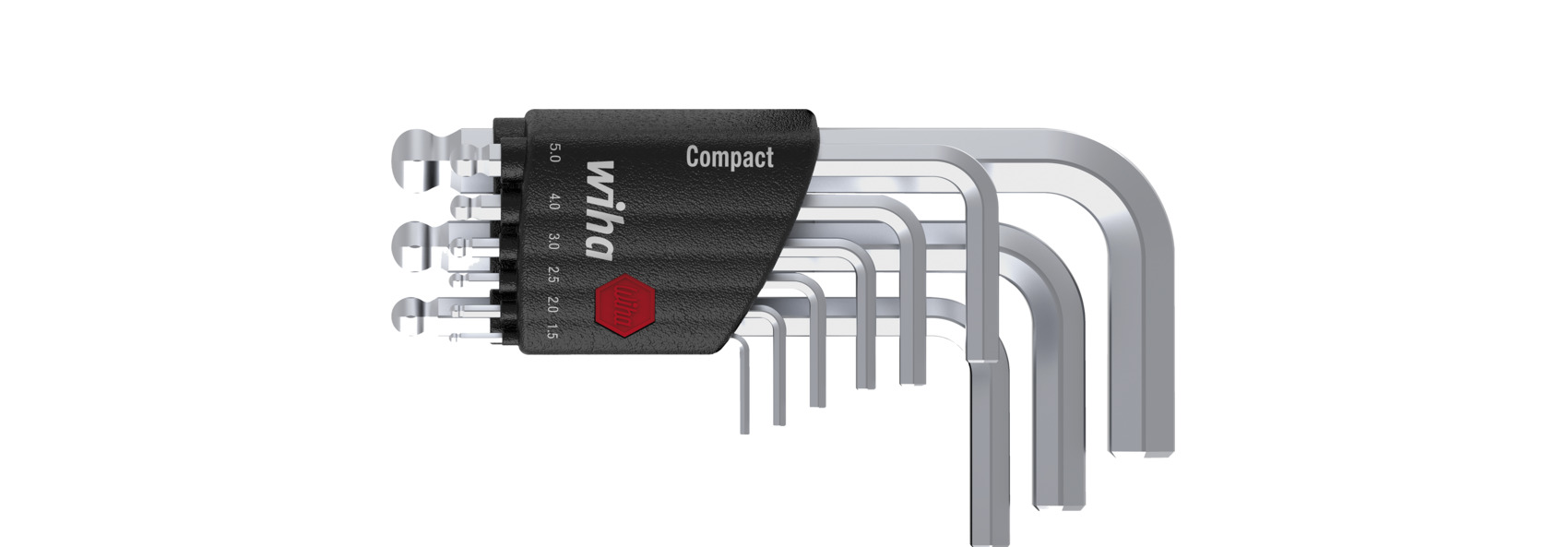 Wiha Stiftschlüssel Set im Compact Halter Sechskant-Kugelkopf 10-tlg. kurz, mattverchromt in Blister (40411)