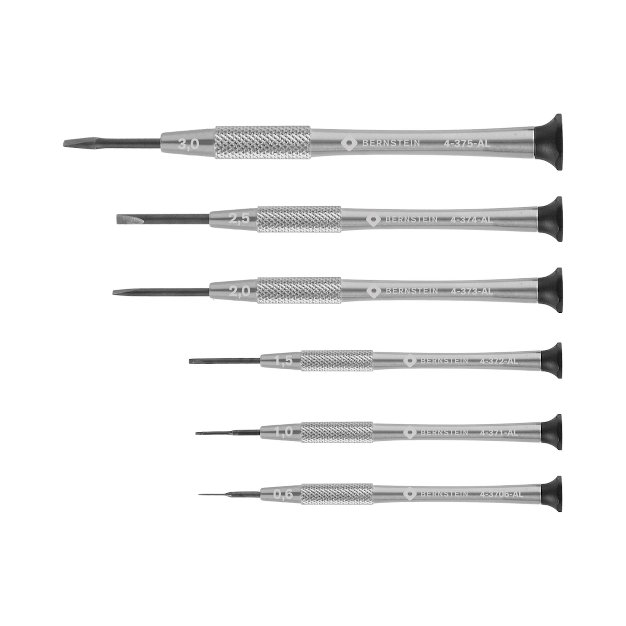 Bernstein 4-360-E03. Uhrmacher-Schraubendreher Satz 6-tlg Schlitz 0,6 / 1,0 / 1,5 / 2,0 / 2,5 / 3,0 mm