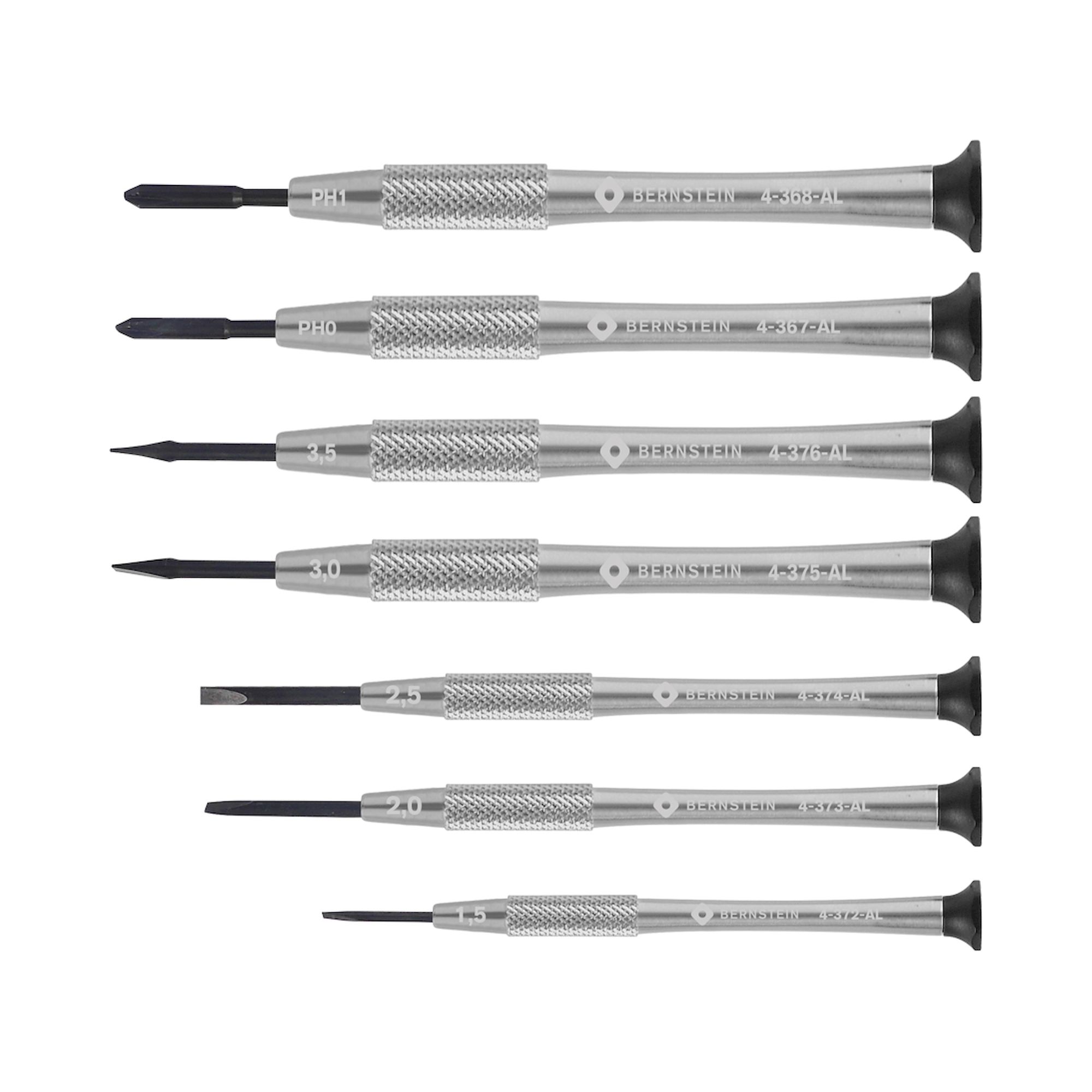 Bernstein 4-360-E05. Uhrmacher-Schraubendreher Satz 7-tlg Schlitz 1,5 / 2,0 / 2,5 / 3,0 / 3,5 mm und PH0 / PH1