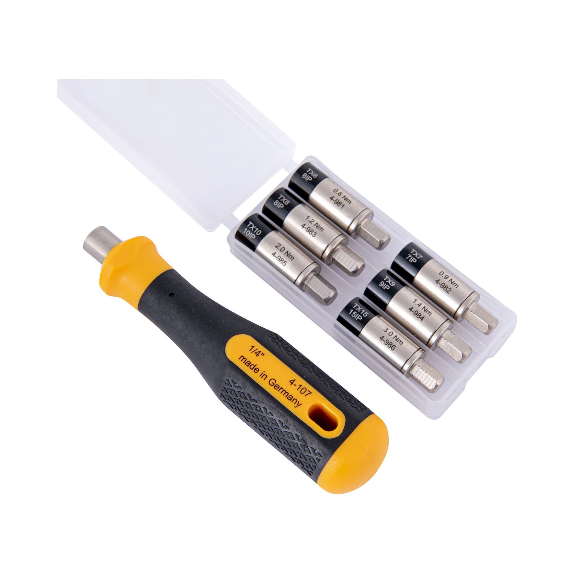 Bernstein 4-980-G. Torque adapter set 7 pcs 0.6 - 3.0 Nm for 1/4 inch bits + handle