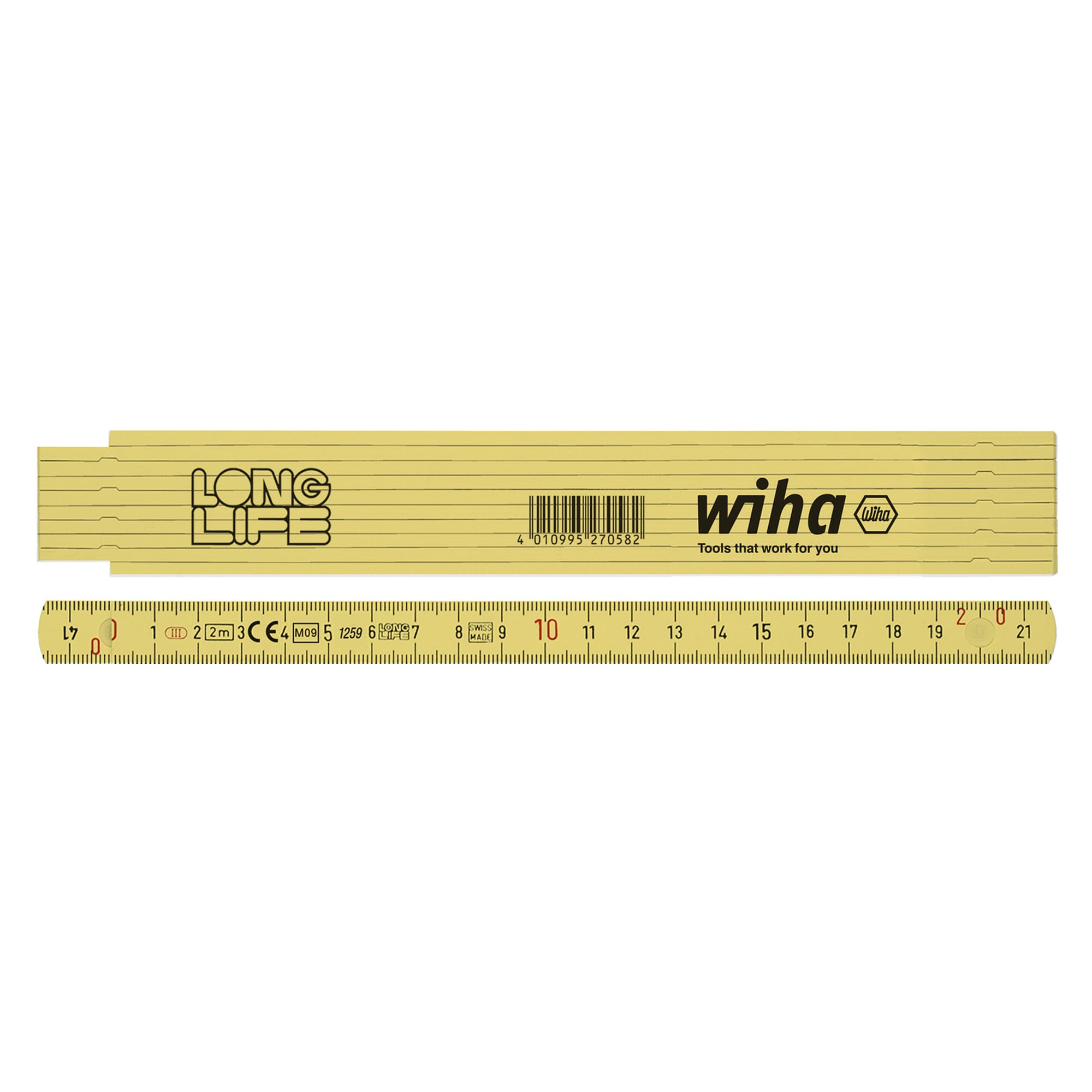 Gliedermaßstab Longlife® 2 m metrisch, 10 Glieder, gelb - Wiha 27058