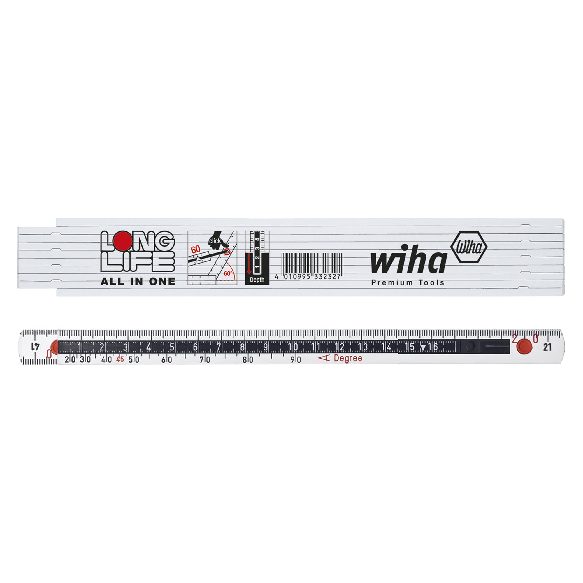 Metre pliant Longlife All in One 2 m 10 branches 15 mm metrique - Wiha 33232