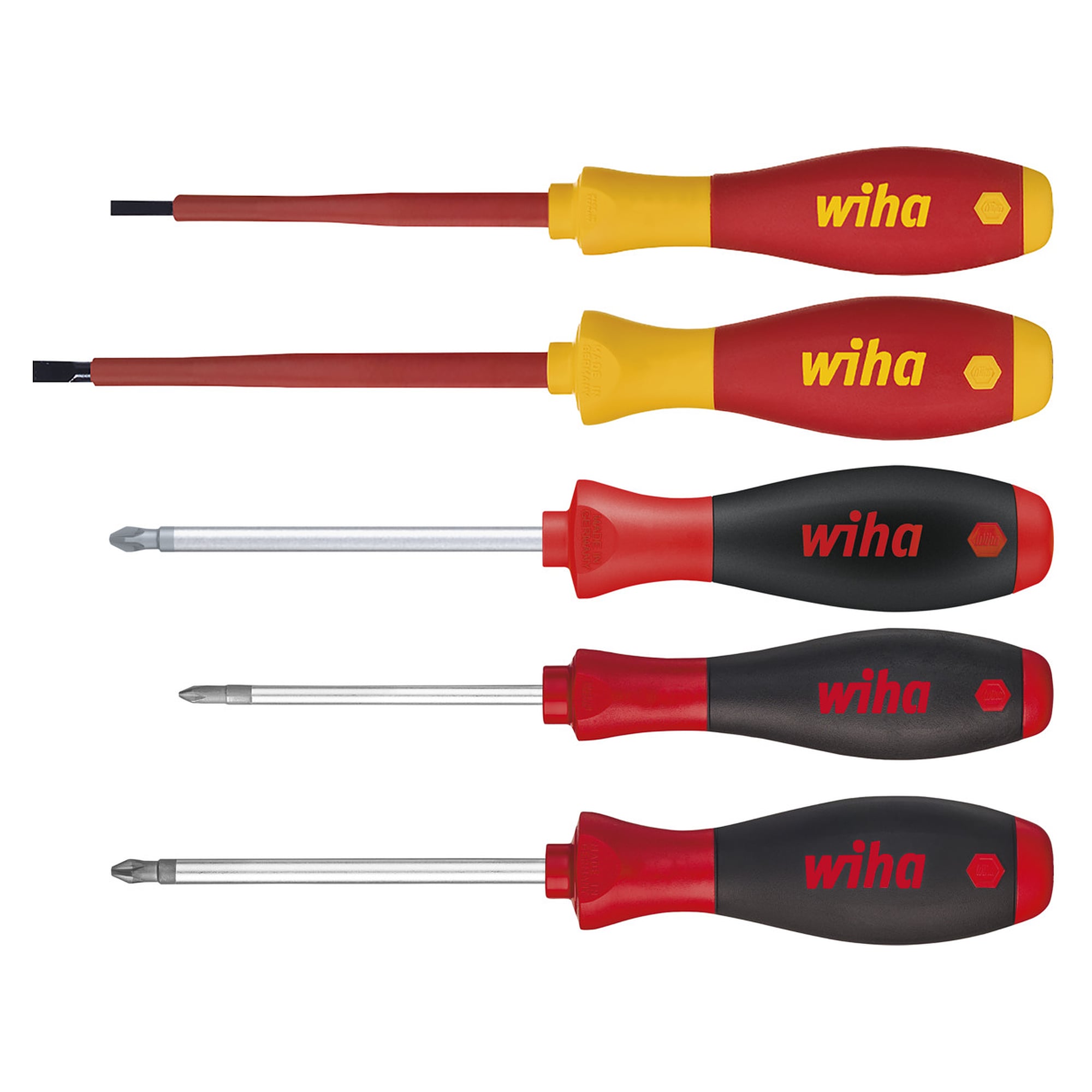 Jeu de tournevis SoftFinish electric 1 000 V Fente, Phillips, Pozidriv 5 pcs. - Wiha 47036