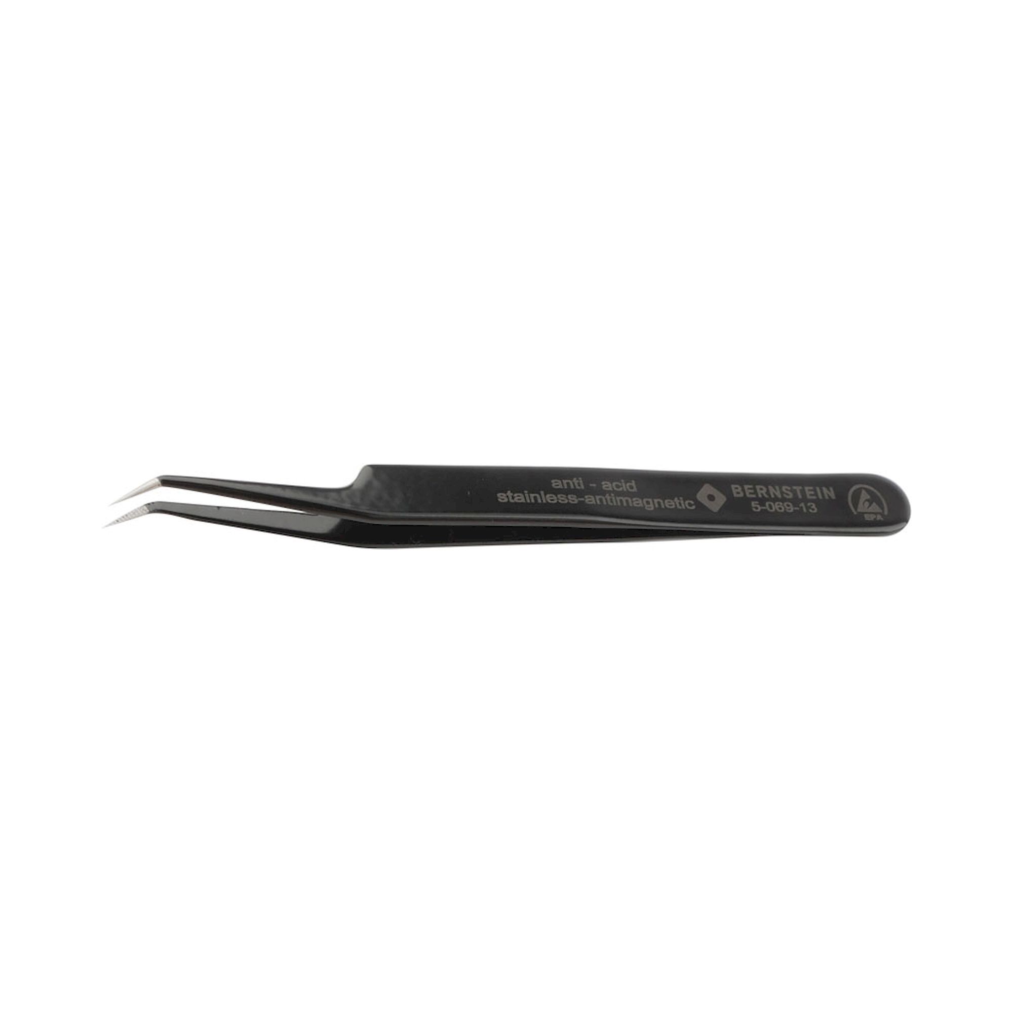 Bernstein 5-069-13. ESD SMD tweezers 115mm form 5abb-Z stainless steel angle 30° serrated, dissipative