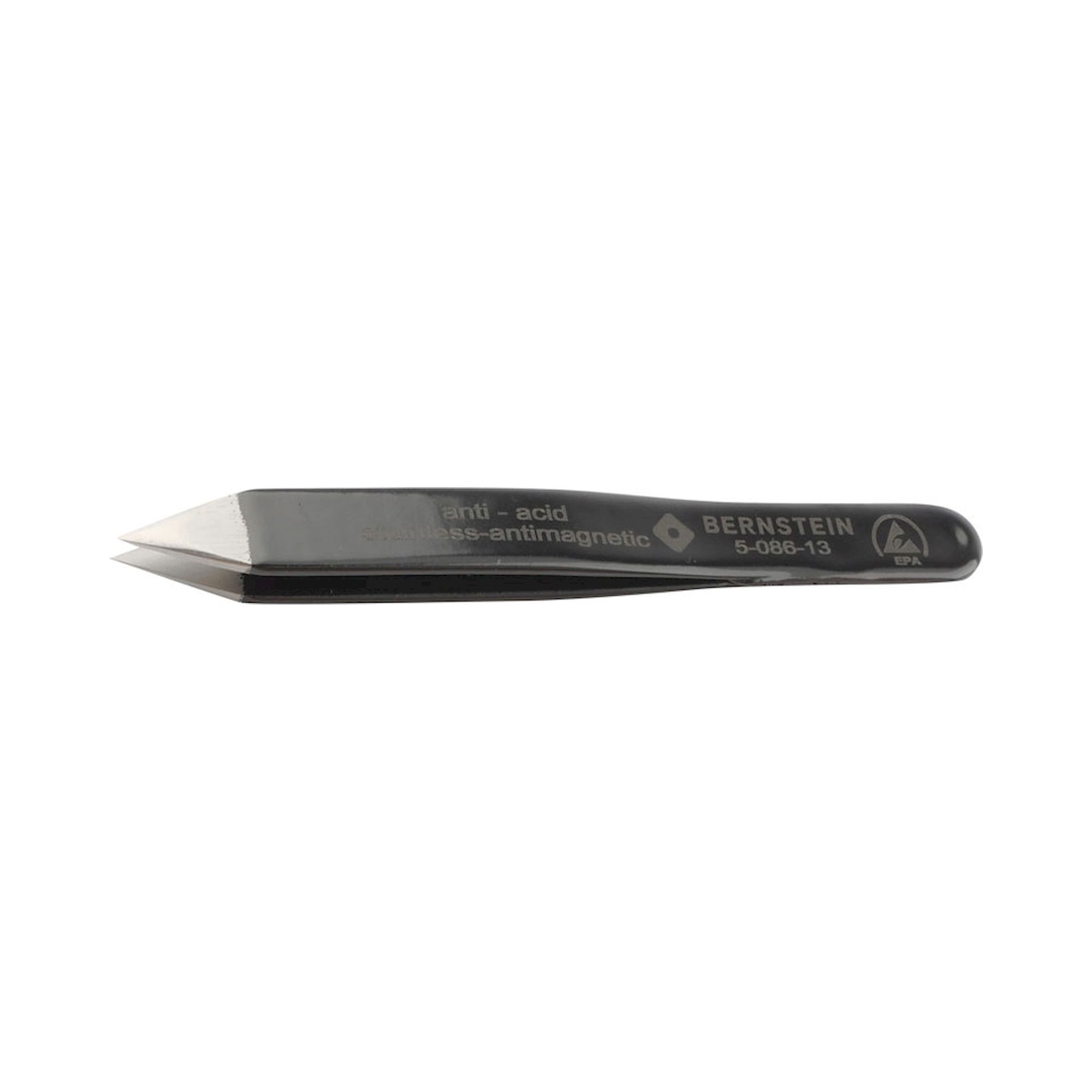 Bernstein 5-086-13. ESD SMD mini tweezers 90mm form H stainless steel antimagnetic short wide, dissipative