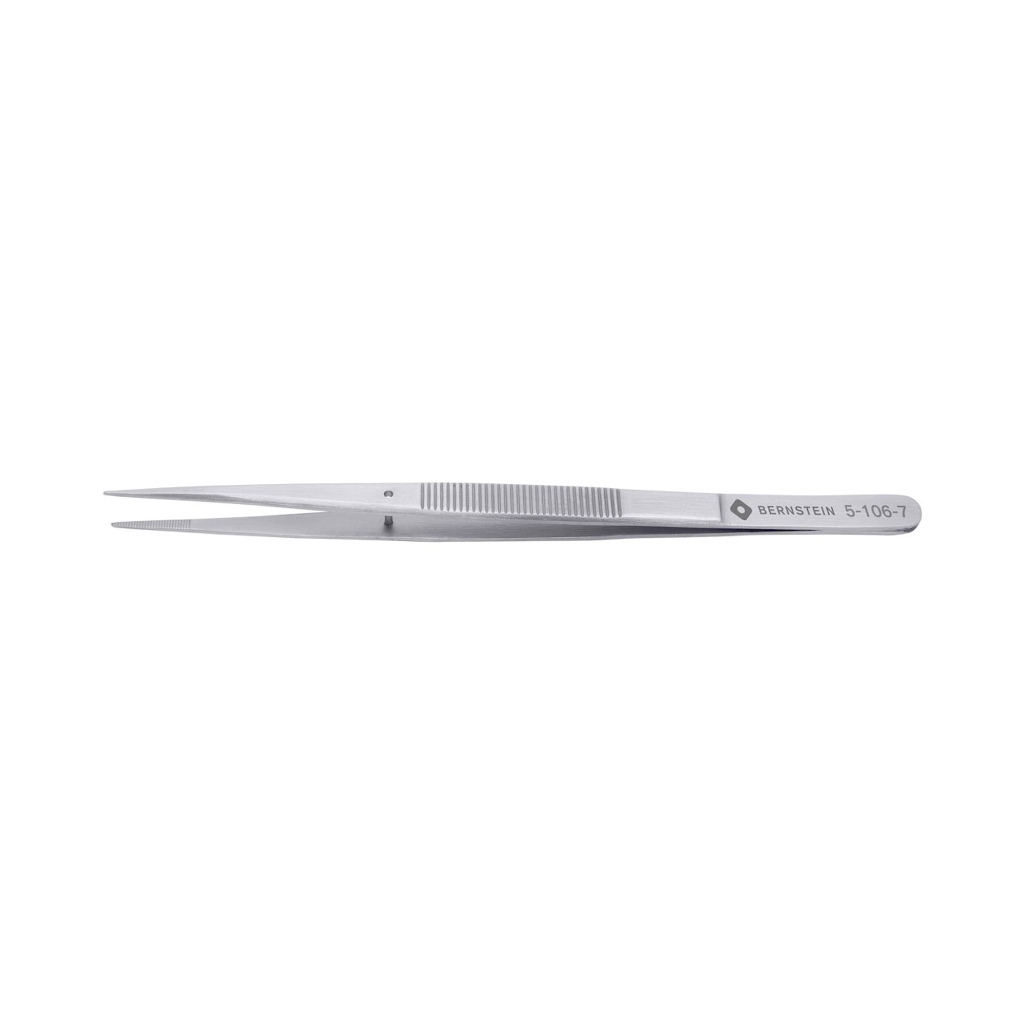 Bernstein 5-106-7. Anatomical tweezers 155mm 48 stainless steel with guide pin, serrated