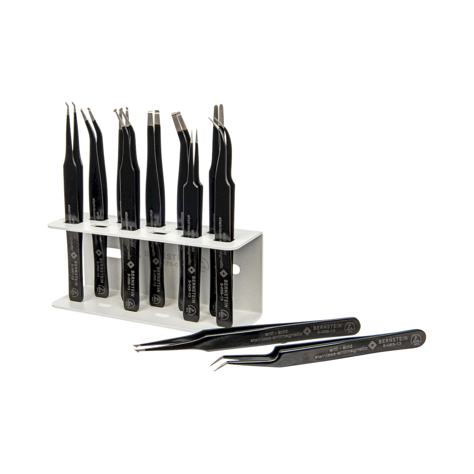 Bernstein 5-170-G. ESD SMD tweezers set geoMetric 11 pcs with holder TWEEZ