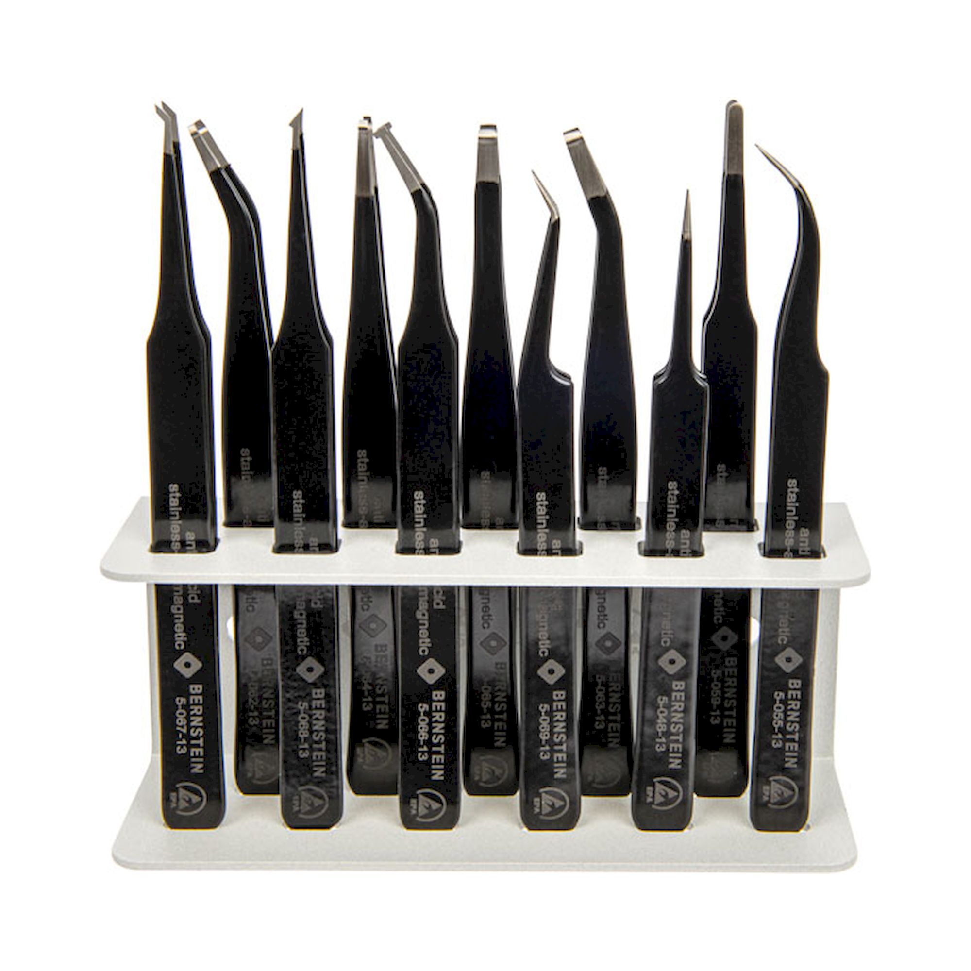 Bernstein 5-170-G. ESD SMD tweezers set geoMetric 11 pcs with holder TWEEZ