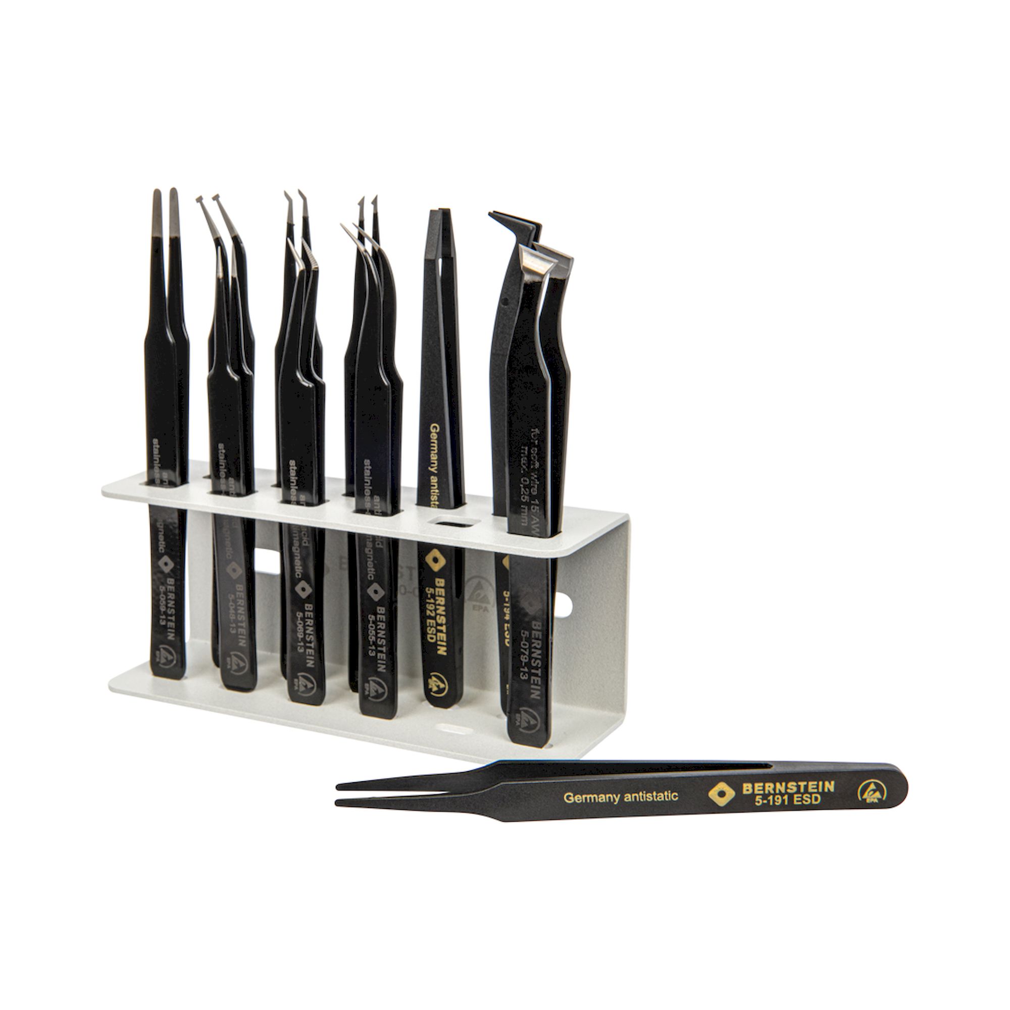 Bernstein 5-170. ESD SMD tweezers set 11 pcs with holder TWEEZ