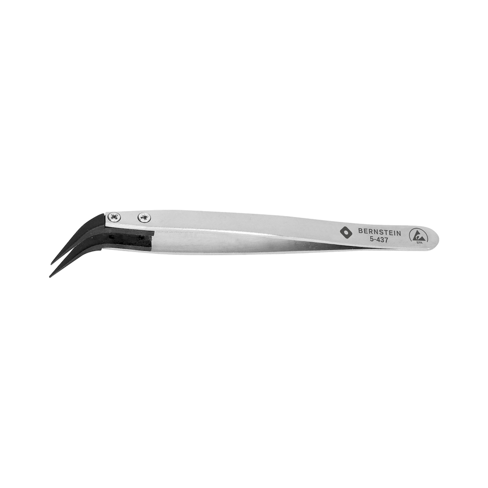 Bernstein 5-437. ESD changeable tips tweezers bent 0.1 mm wide, conductive