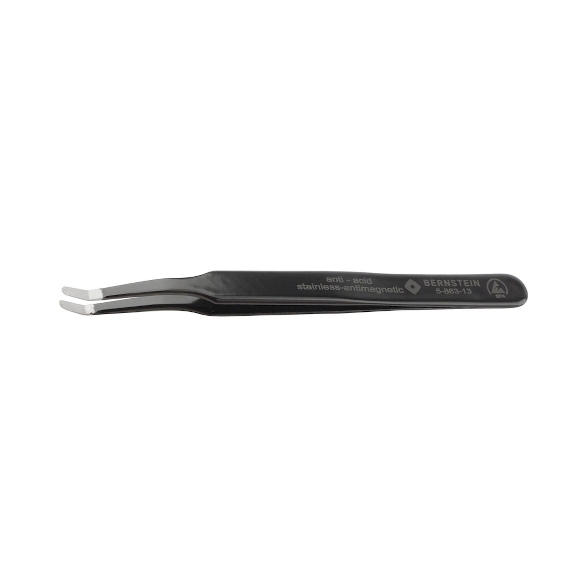 Bernstein 5-863-13. ESD SMD Pinzette 125 mm Form 2acb Edelstahl Winkel 30° ableitfähig