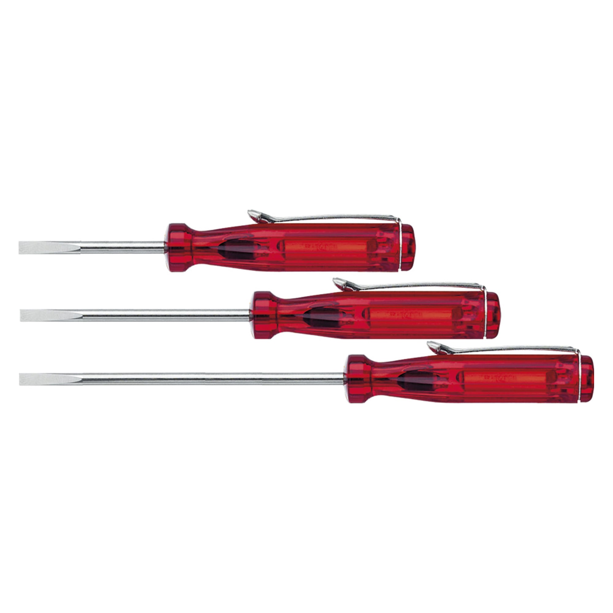 Petit tournevis Fente 3,0 x 80 mm transparent rouge avec agrafe - Wiha 01539