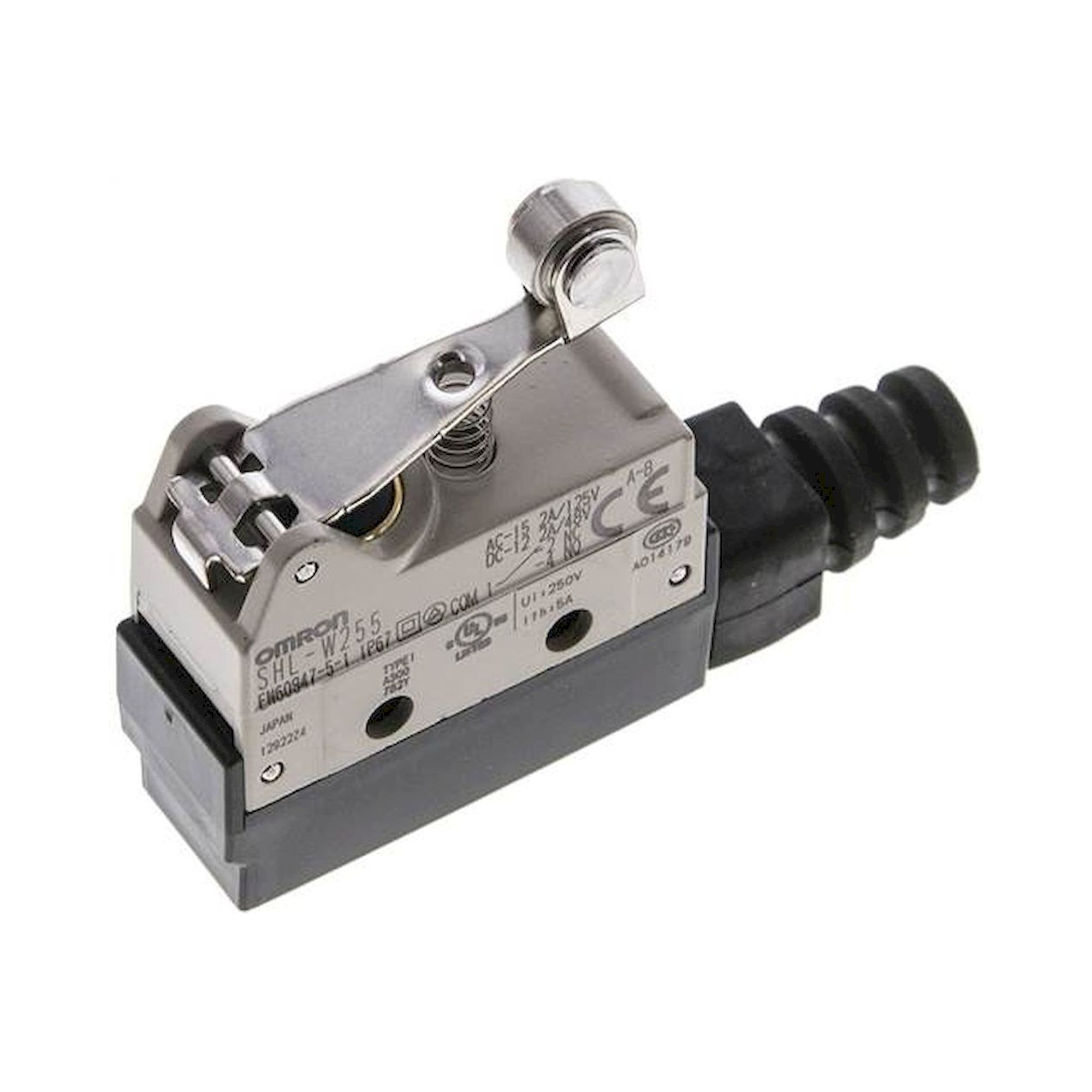 Omron SHLW255. Omron sub-miniature switch, short roller lever